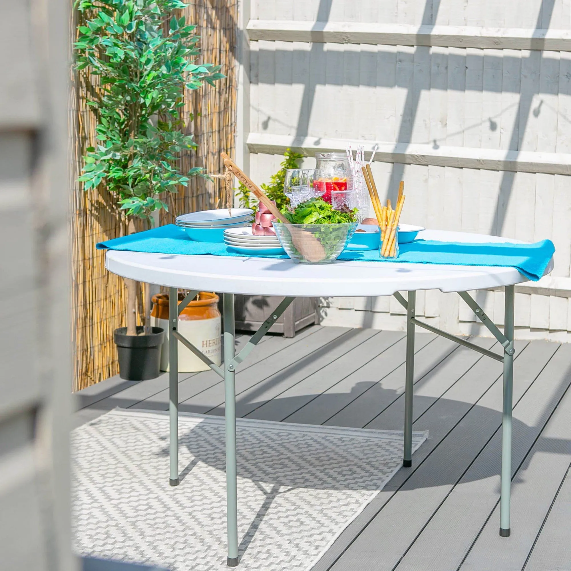 120cm White Round Plastic Folding Trestle Table - By Harbour Housewares