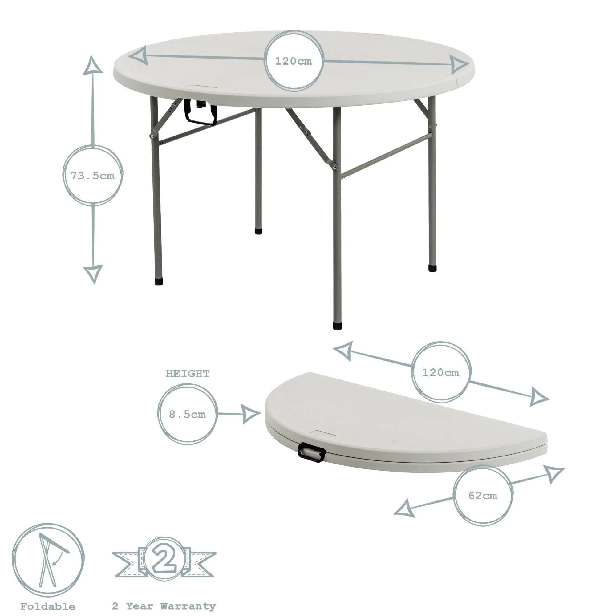 120cm White Round Plastic Folding Trestle Table - By Harbour Housewares