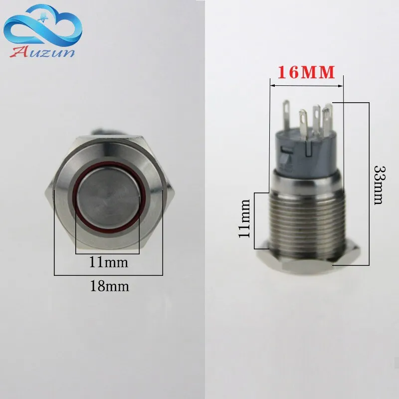 16 mm self-locking metal button with light switch  voltage 220 v current3 A250VDC waterproof rust red, yellow blue  white