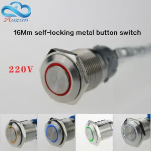 16 mm self-locking metal button with light switch  voltage 220 v current3 A250VDC waterproof rust red, yellow blue  white