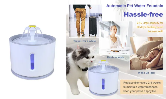 2.4L Automatic Pet Cat Water Fountain with LED Electric USB