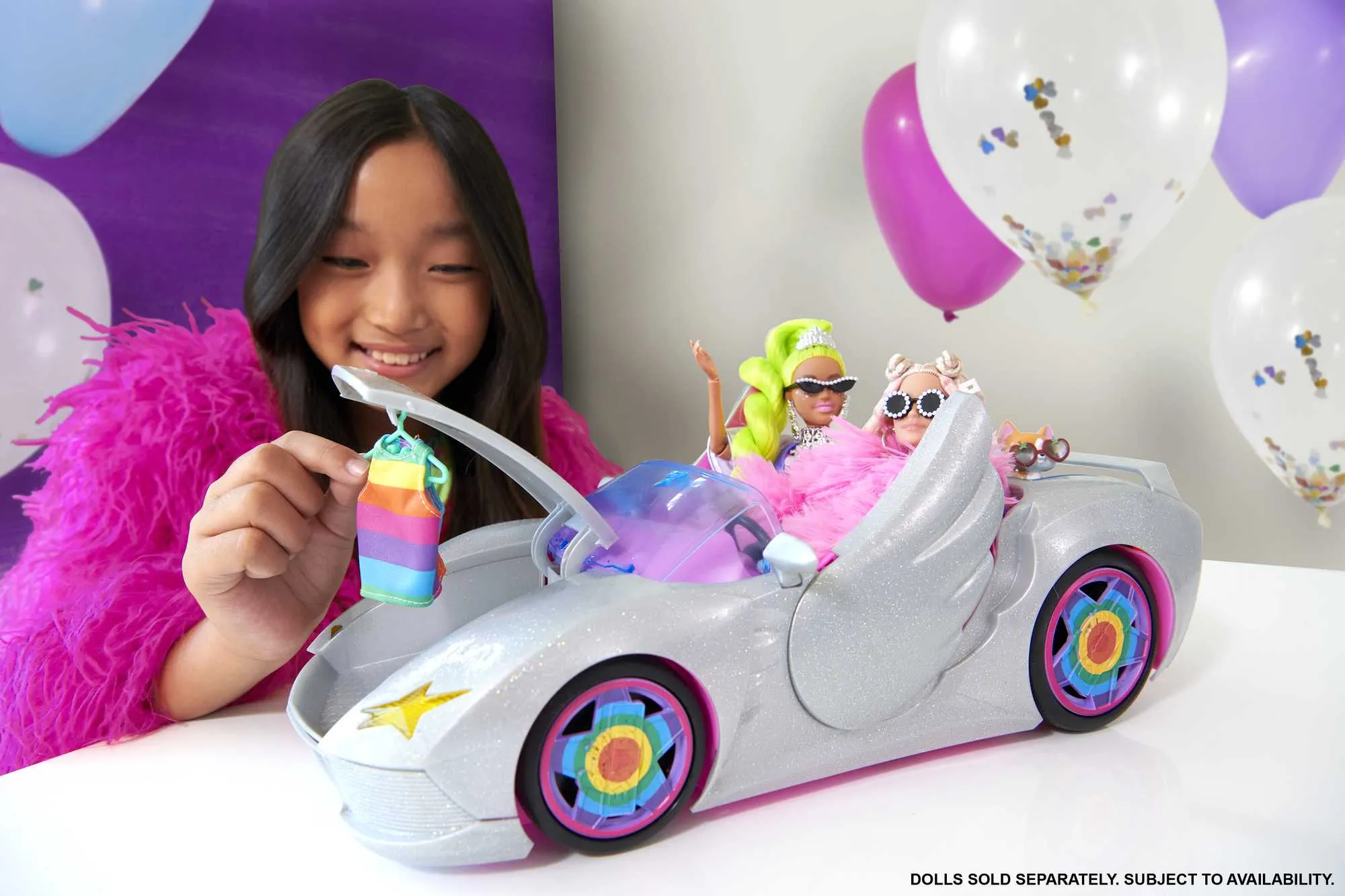 Barbie Car, Barbie Extra Set With Sparkly 2-Seater Toy Convertible