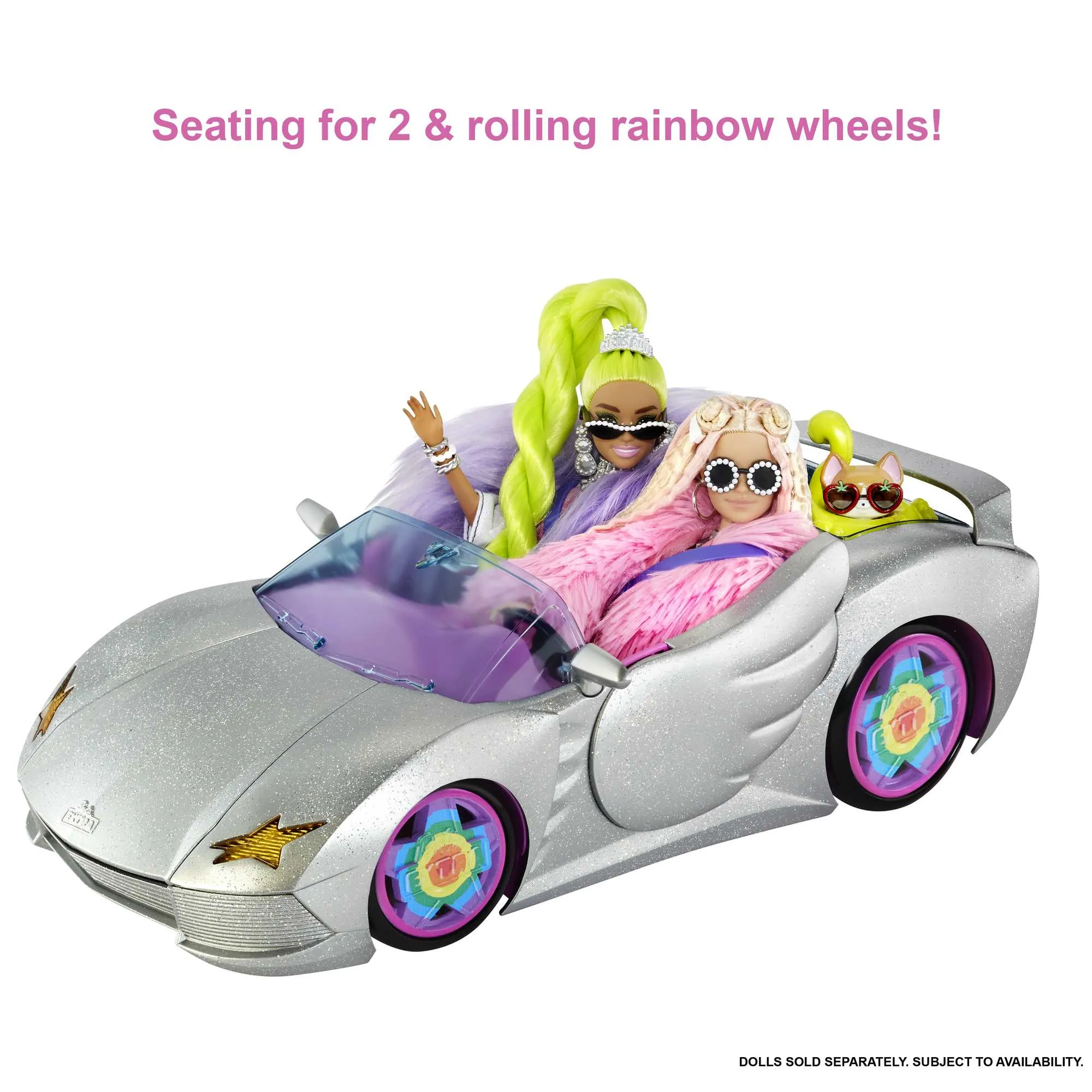 Barbie Car, Barbie Extra Set With Sparkly 2-Seater Toy Convertible