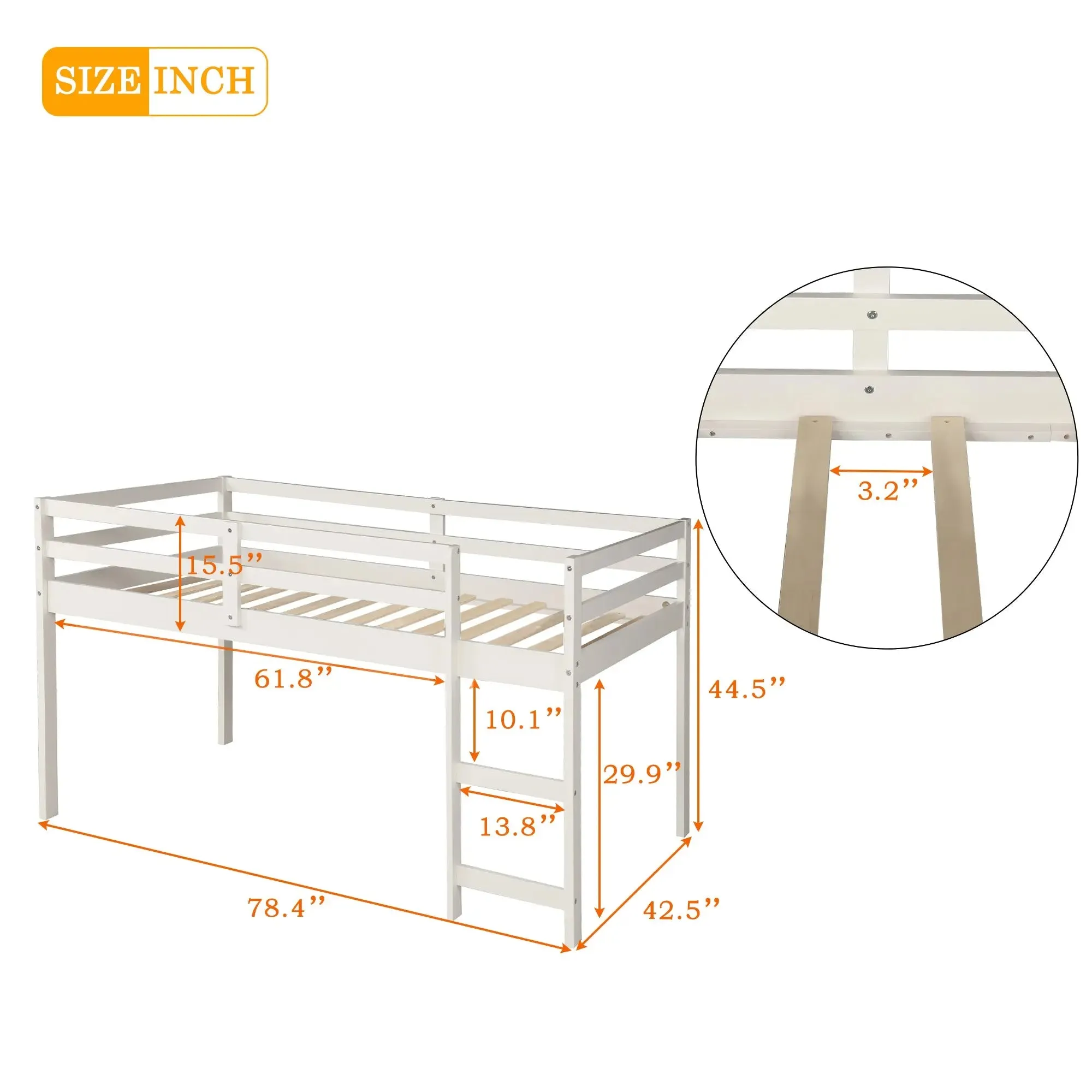 Bellemave® Low Loft Bed with Cabinet and Rolling Portable Desk