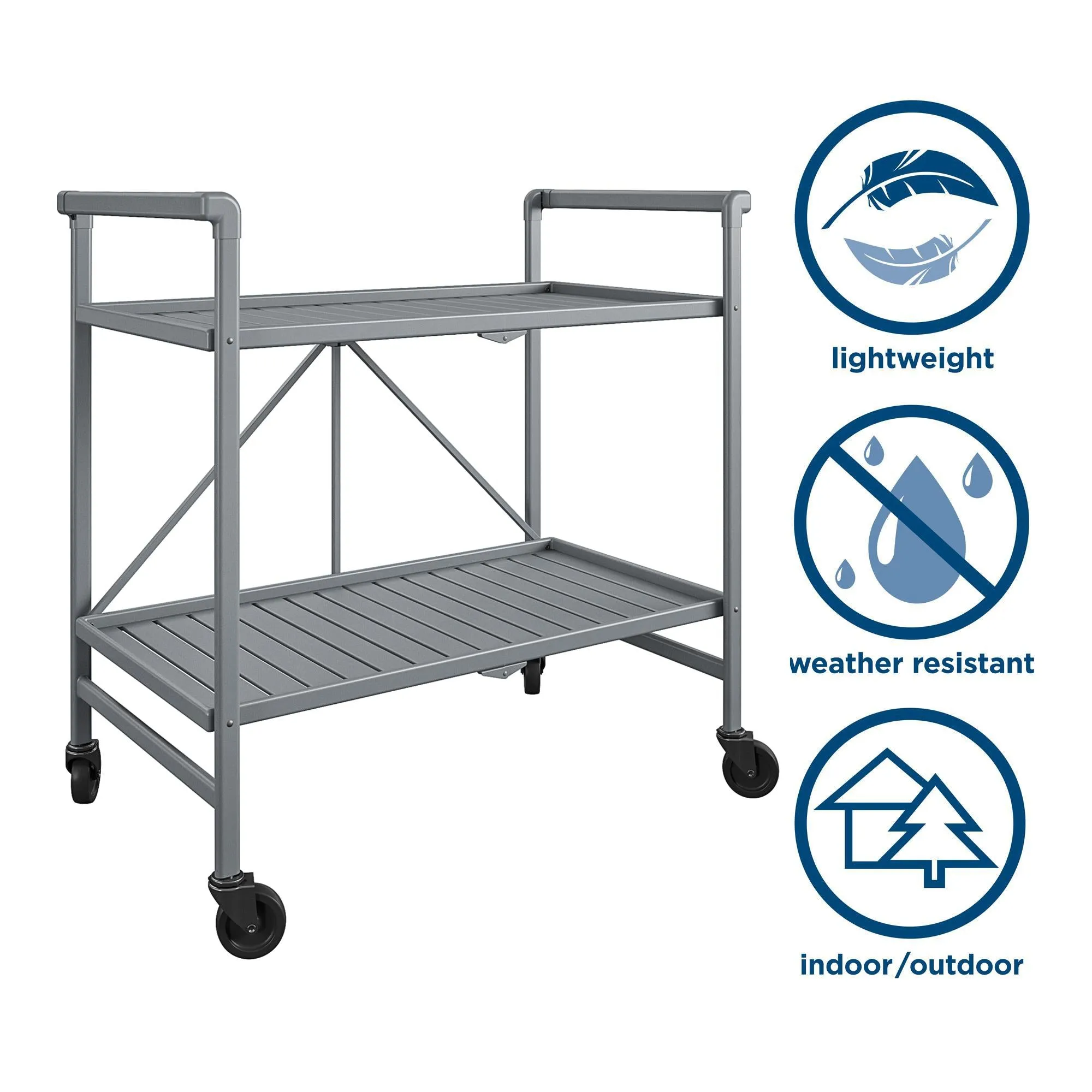 Folding Serving Cart with 2 Shelves