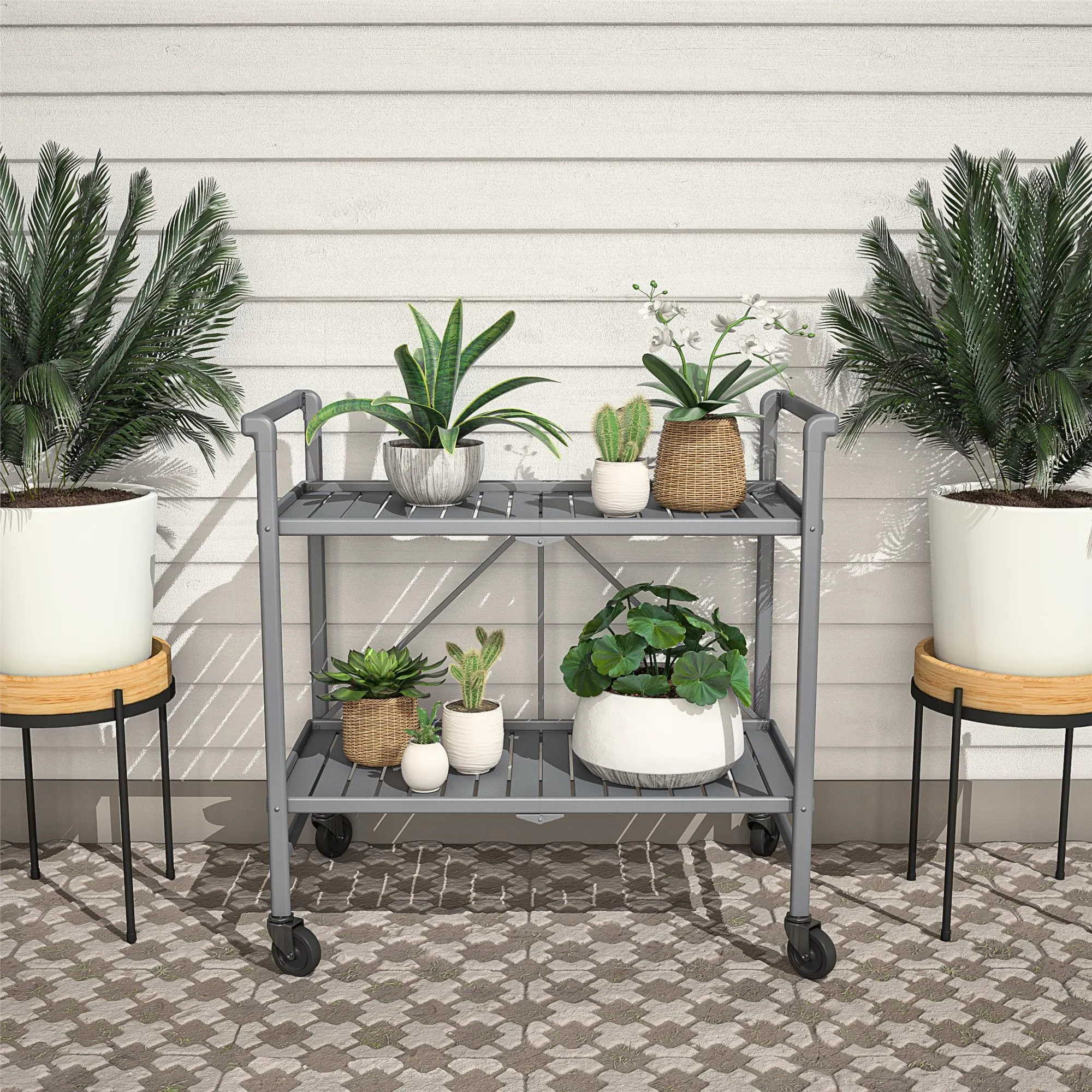 Folding Serving Cart with 2 Shelves