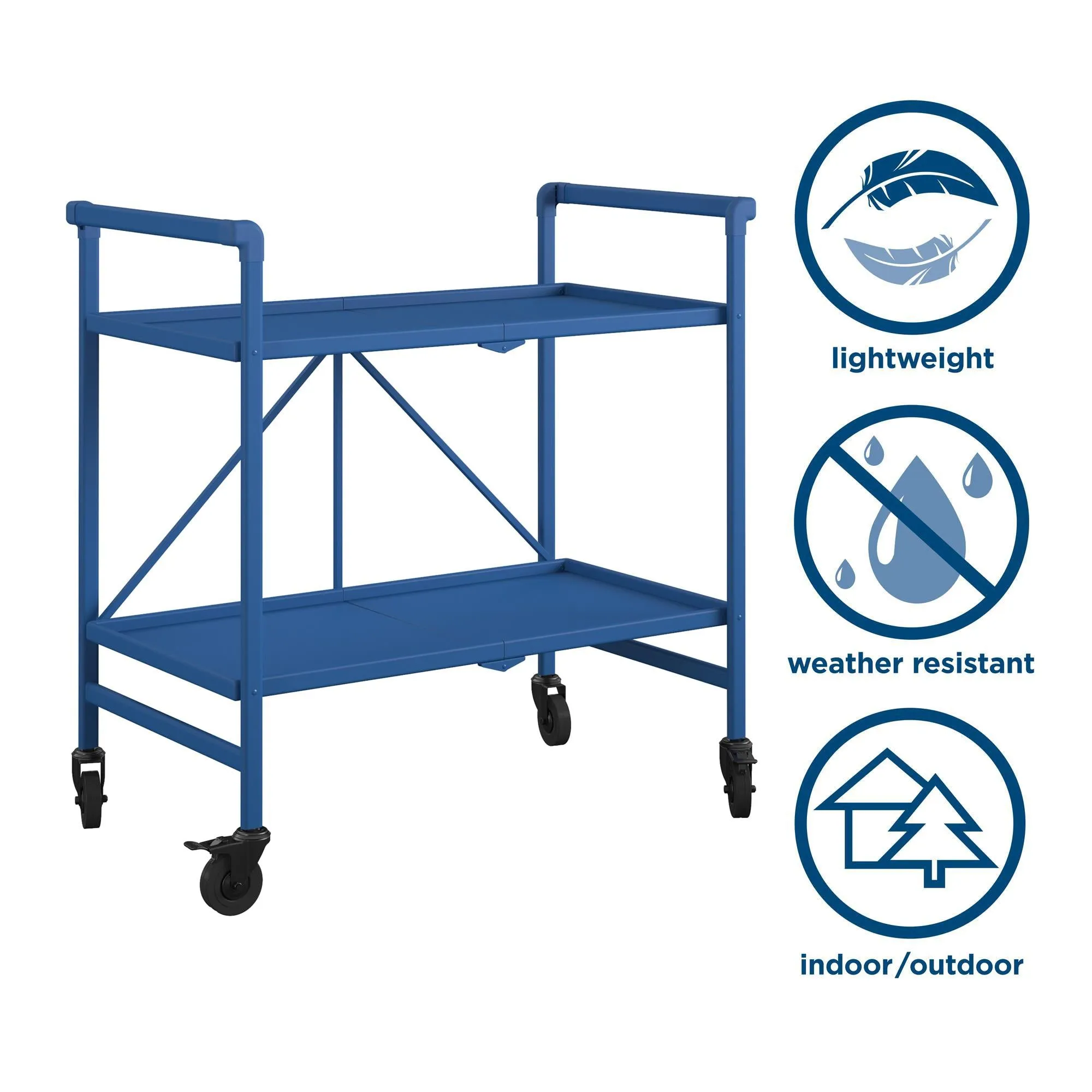 Folding Serving Cart with 2 Shelves