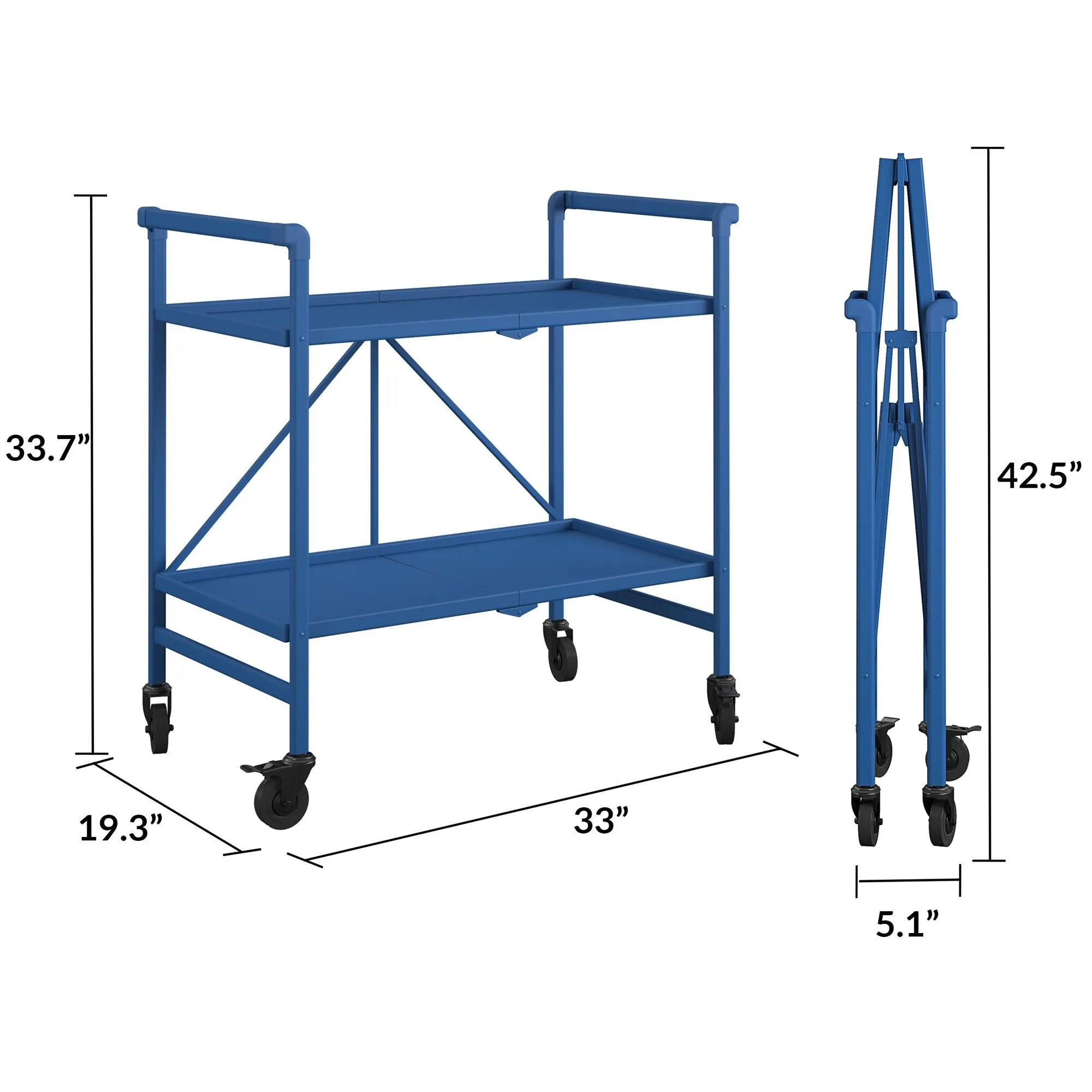 Folding Serving Cart with 2 Shelves