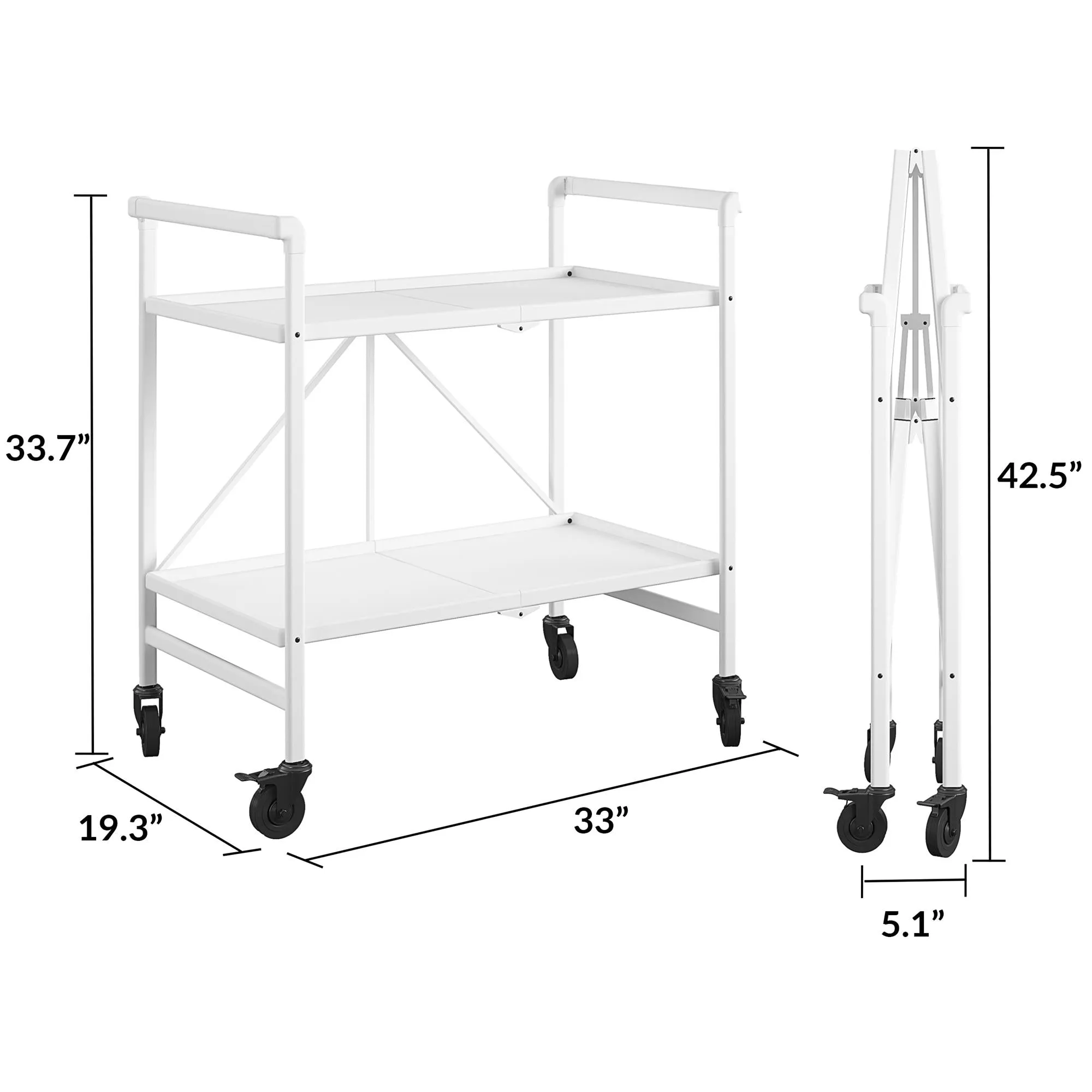 Folding Serving Cart with 2 Shelves