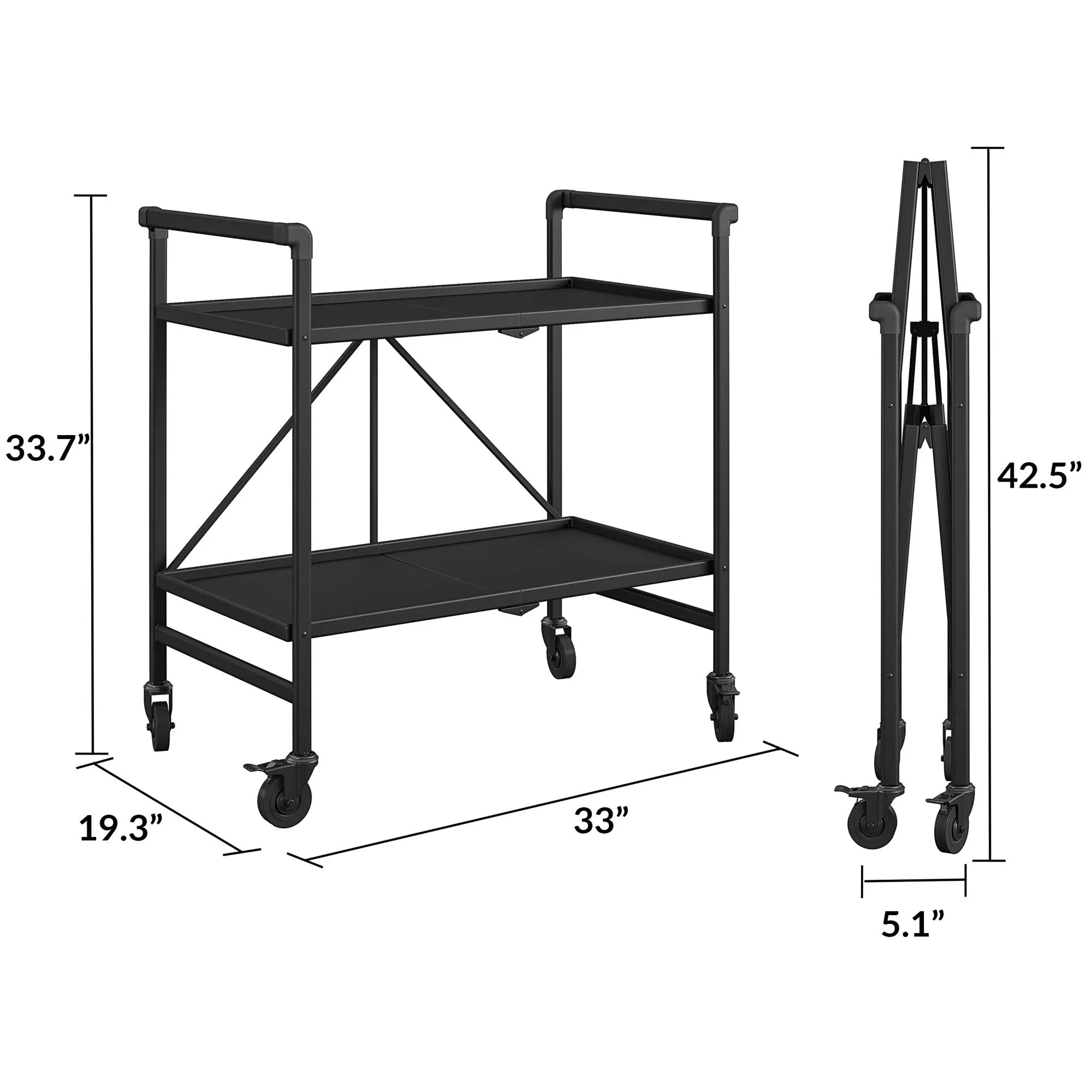 Folding Serving Cart with 2 Shelves