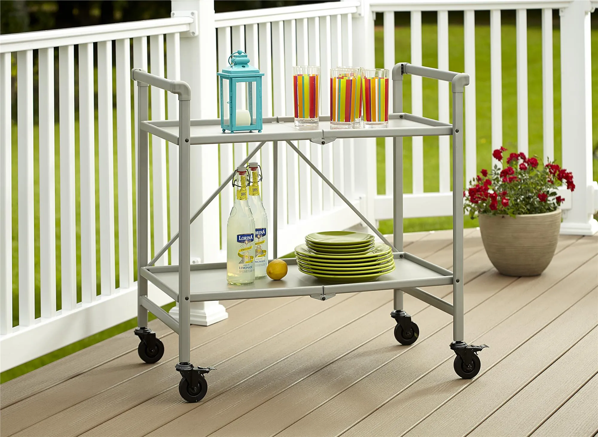 Folding Serving Cart with 2 Shelves