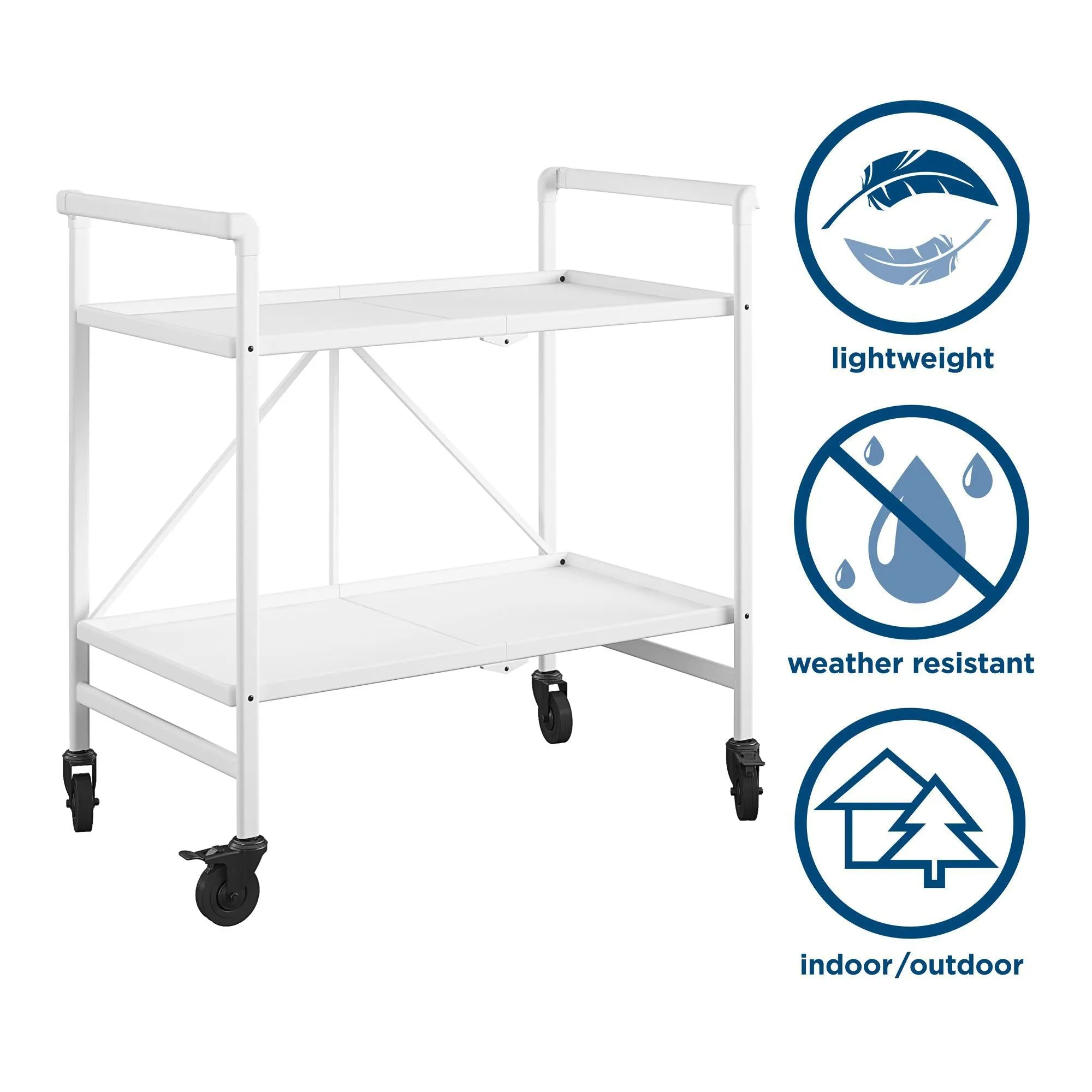 Folding Serving Cart with 2 Shelves