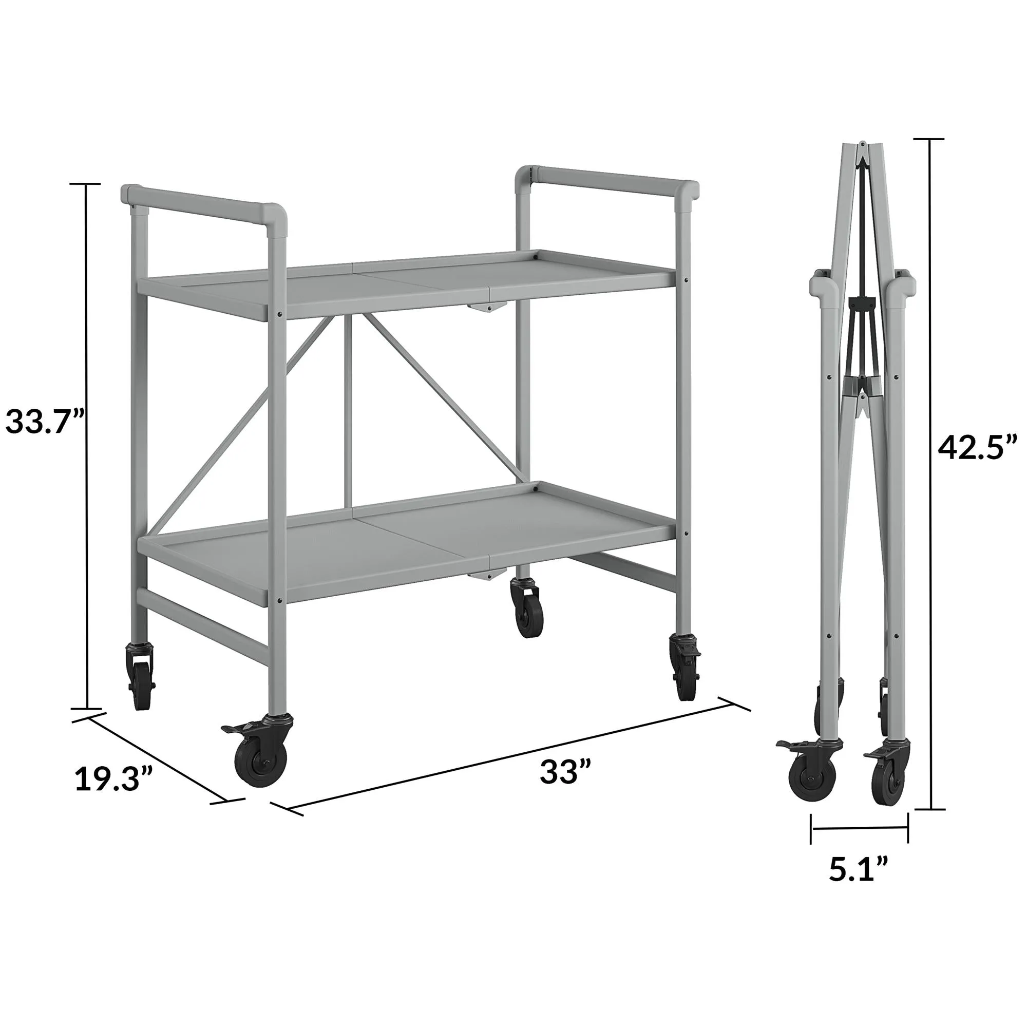 Folding Serving Cart with 2 Shelves