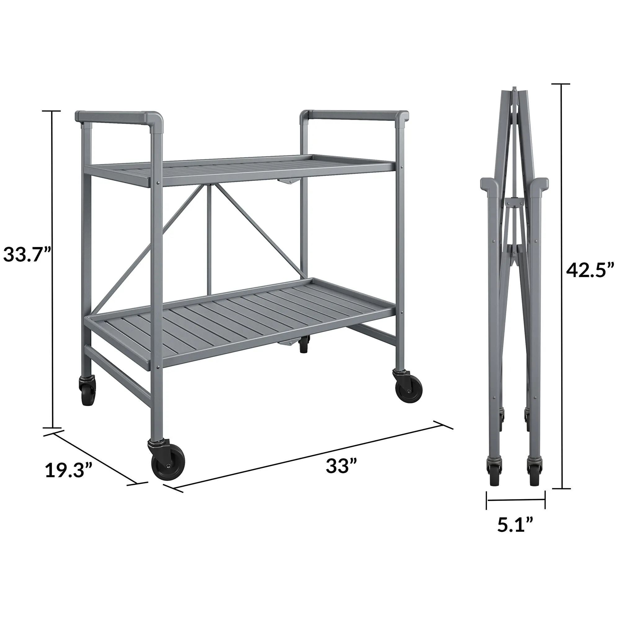 Folding Serving Cart with 2 Shelves