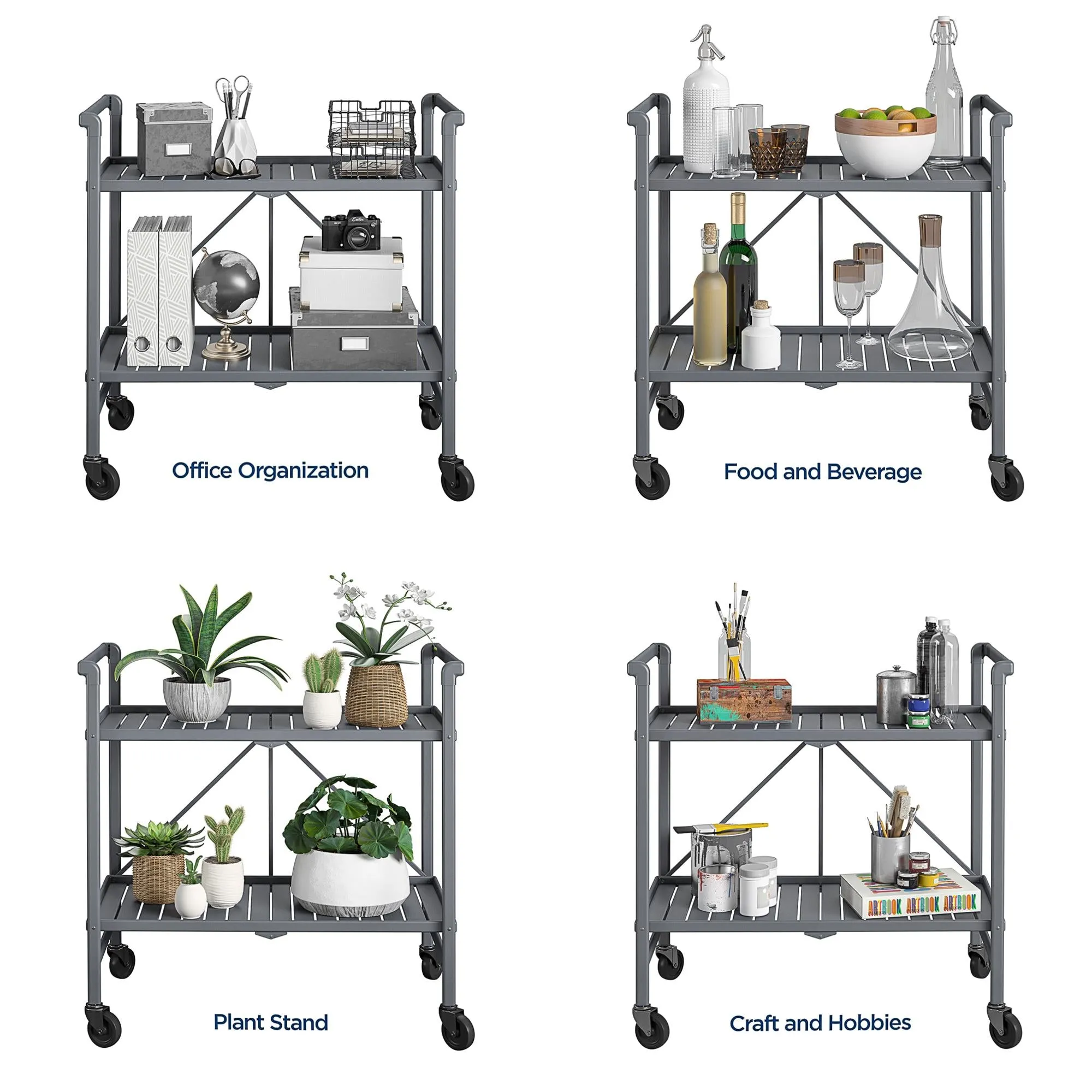 Folding Serving Cart with 2 Shelves