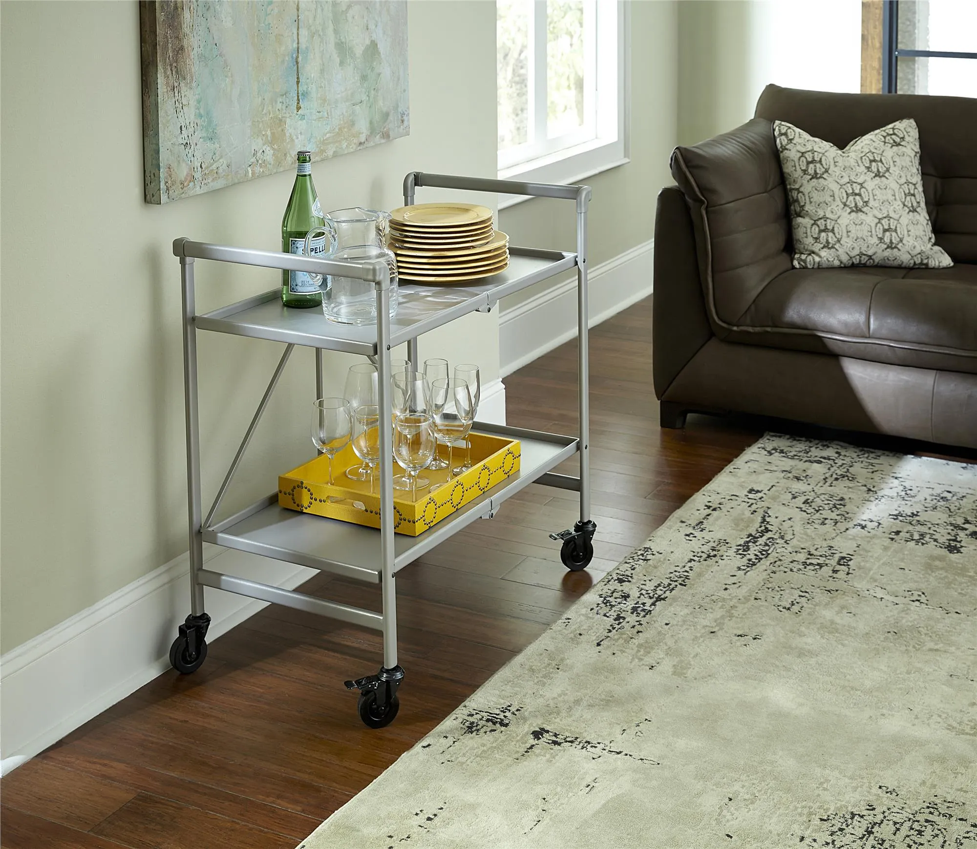 Folding Serving Cart with 2 Shelves