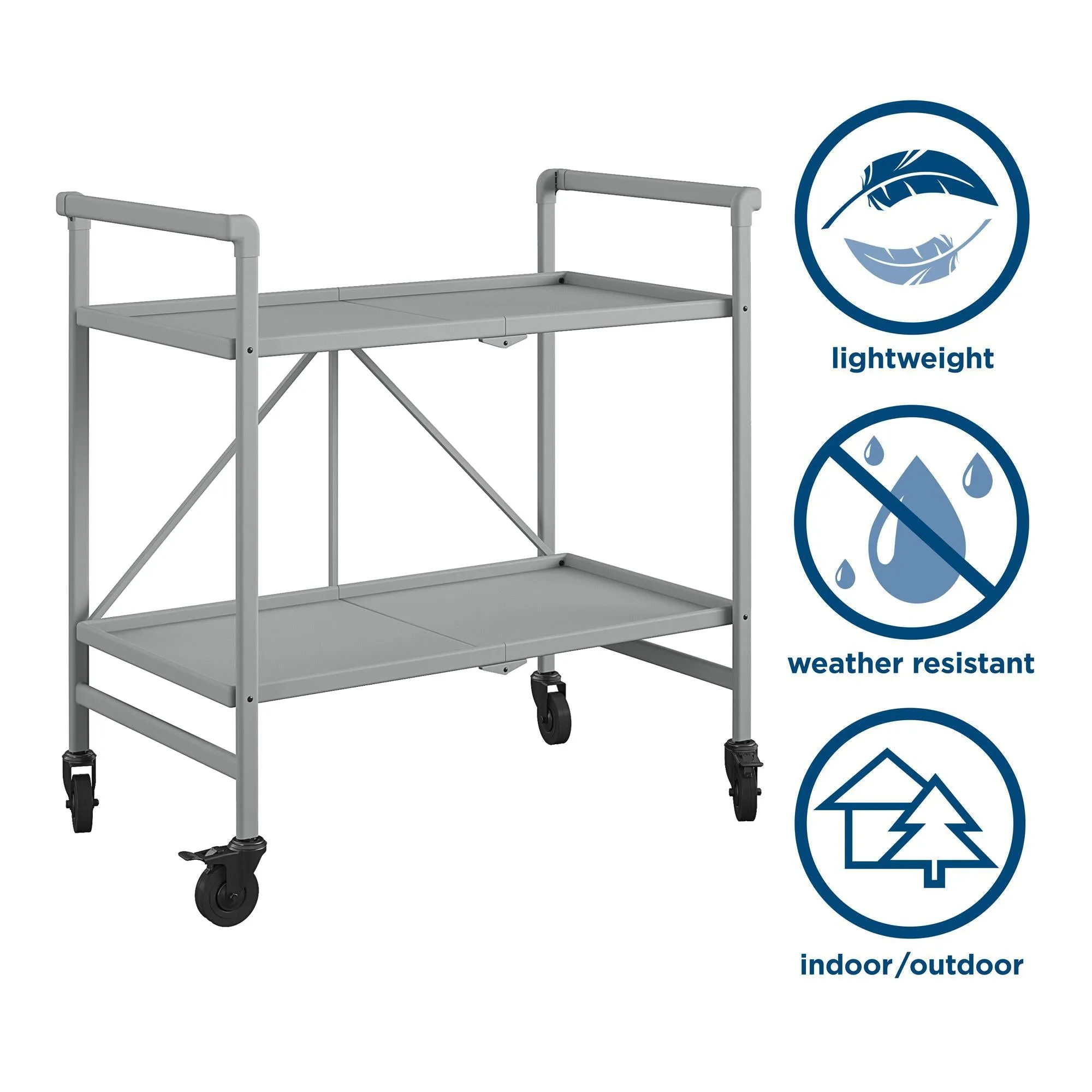 Folding Serving Cart with 2 Shelves