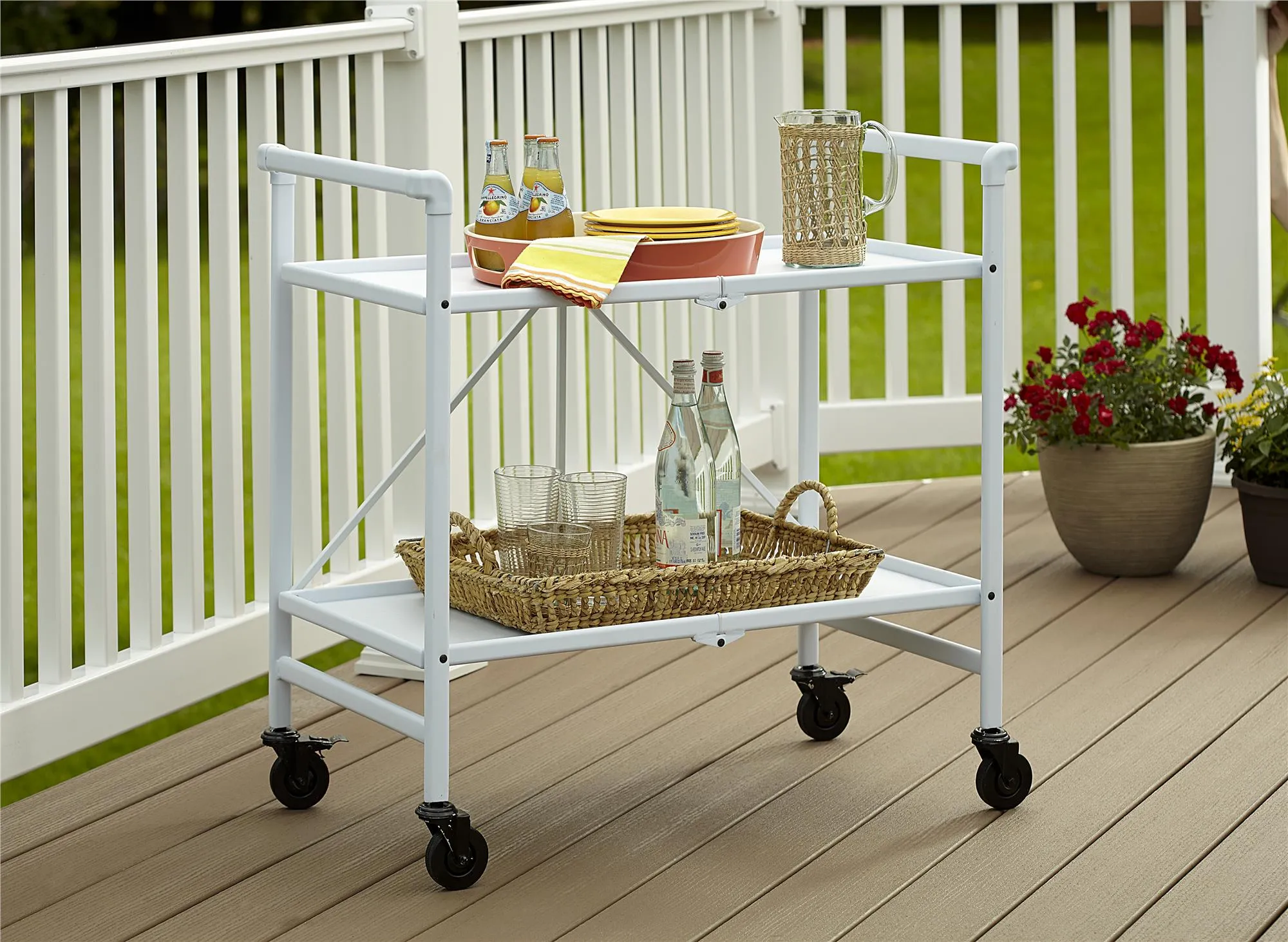 Folding Serving Cart with 2 Shelves