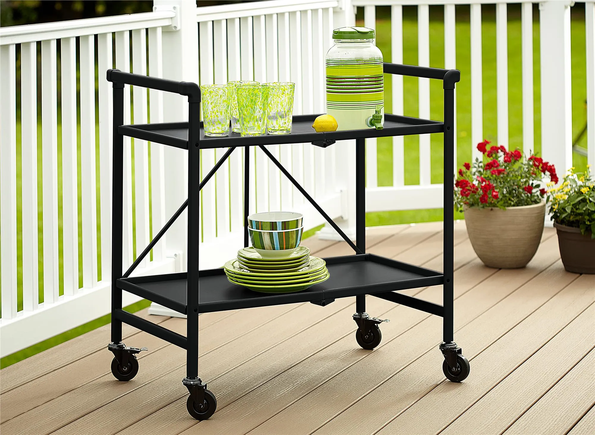 Folding Serving Cart with 2 Shelves