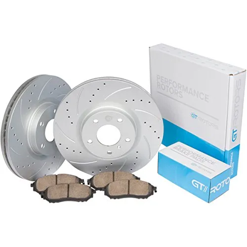 [Front Kit] GT//Rotors High Performance Disc Brake Rotors & Brake Pads Kit for BMW 325i E90 [2006] 328i [2007] | 128i [08-10]