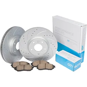 [Front Kit] GT//Rotors High Performance Disc Brake Rotors & Brake Pads Kit for BMW 325i E90 [2006] 328i [2007] | 128i [08-10]