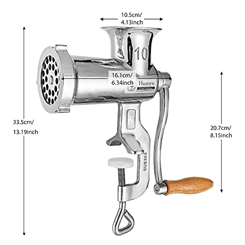 Huanyu Manual Meat Grinder Stainless Steel Hand Crank Meat Grinding Machine Sausage Stuffer Filler Household Pork Mincer Sausage Maker(NO.10)