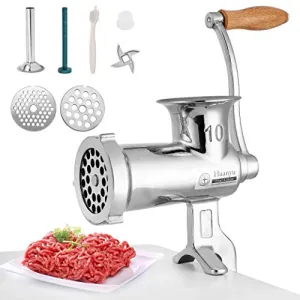 Huanyu Manual Meat Grinder Stainless Steel Hand Crank Meat Grinding Machine Sausage Stuffer Filler Household Pork Mincer Sausage Maker(NO.10)