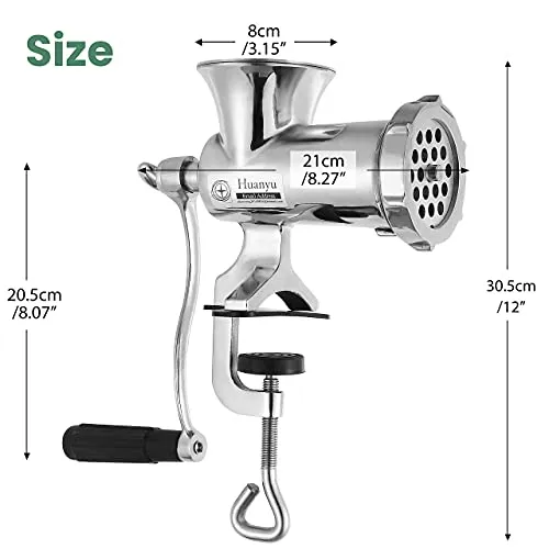 Huanyu Manual Meat Grinder Stainless Steel Hand Cranked Meat Grinding Machine Household Pork Mincer Sausage Maker (NO.8)