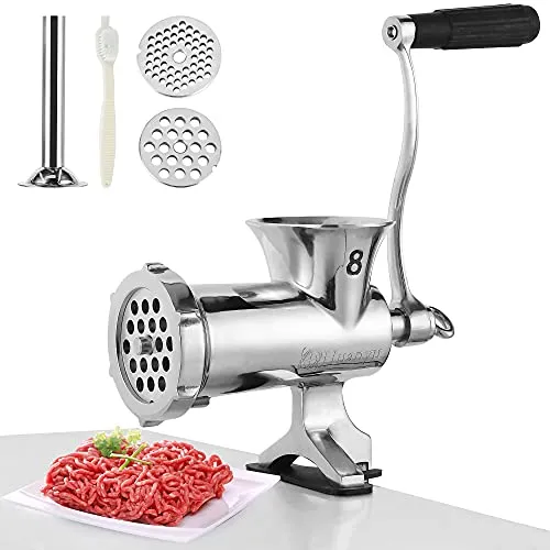 Huanyu Manual Meat Grinder Stainless Steel Hand Cranked Meat Grinding Machine Household Pork Mincer Sausage Maker (NO.8)