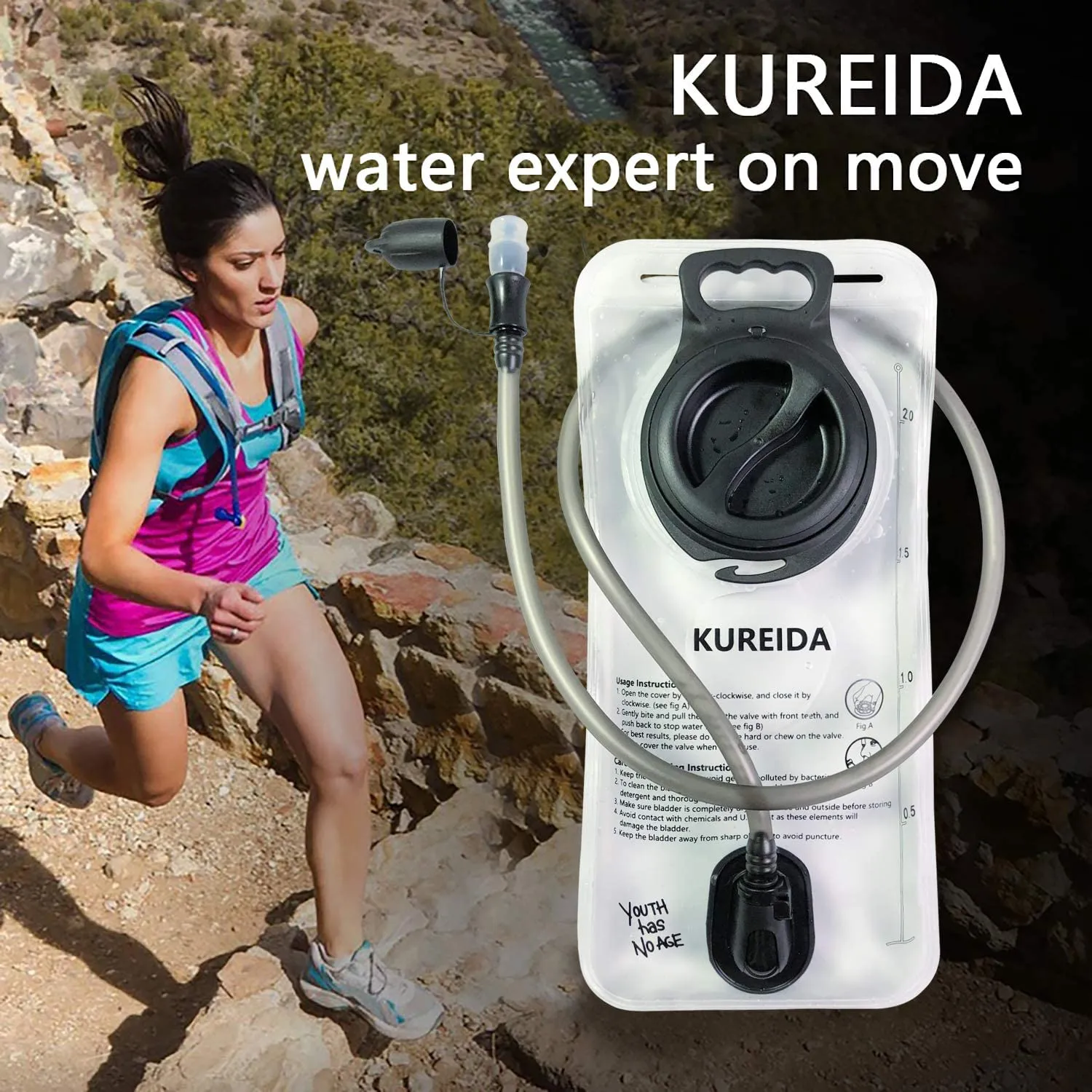 KUREIDA Hydration Bladder 2 Liter Leak Proof Water Reservoir,Bpa Free,Wide Opening, Military Water Bladder Combined with Hydration Backpacks for Biking Hiking Running Camping Climbing.