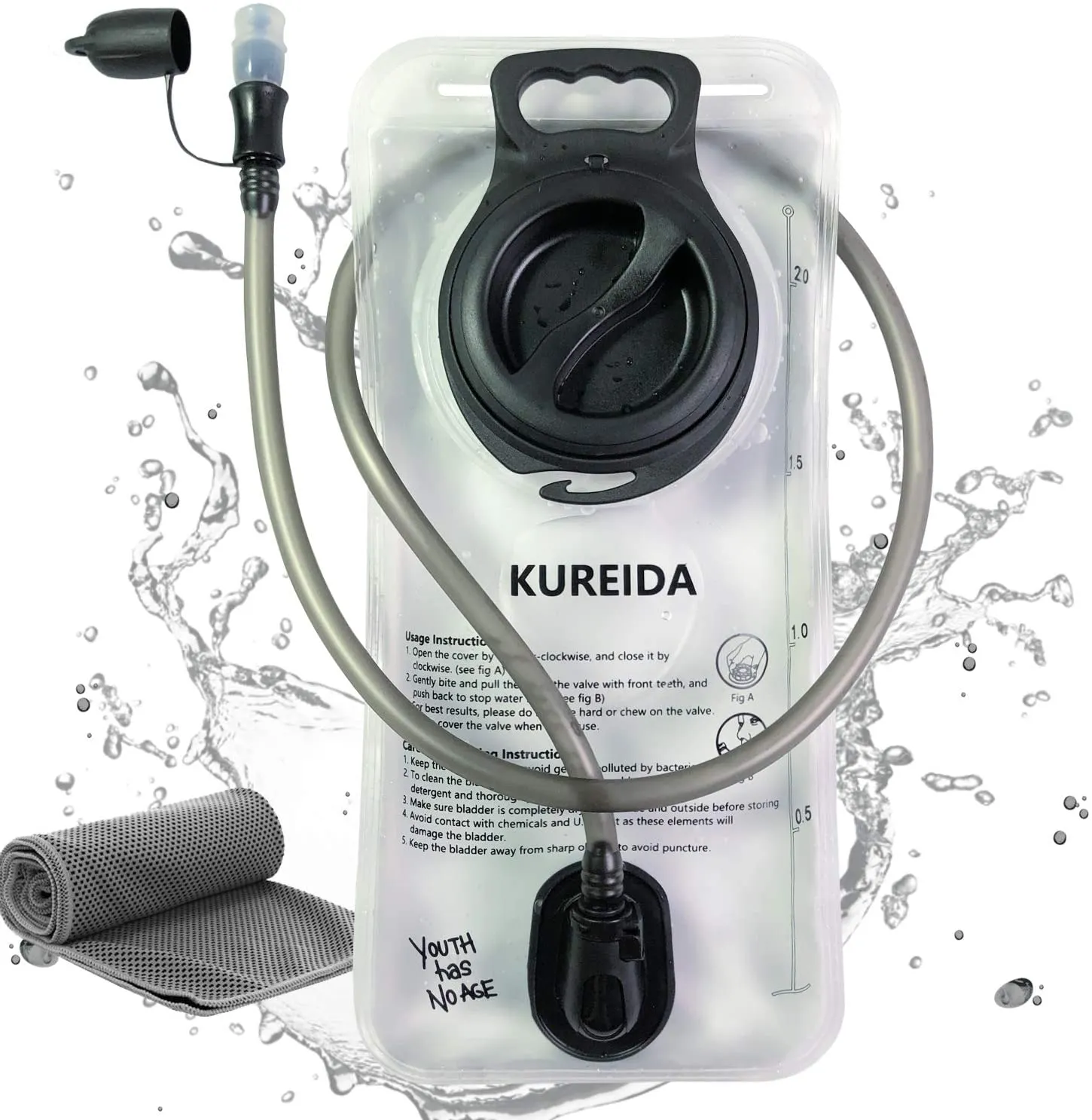 KUREIDA Hydration Bladder 2 Liter Leak Proof Water Reservoir,Bpa Free,Wide Opening, Military Water Bladder Combined with Hydration Backpacks for Biking Hiking Running Camping Climbing.