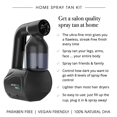 MineTan Spray Tan Machine | Bronze Babe Personal Spray Tan Kit Black - Portable Self Tanner, At Home Spray Tan Gun with 8oz, Double Dark Spray Tan Solution, Works With All Sunless Tanning Solutions