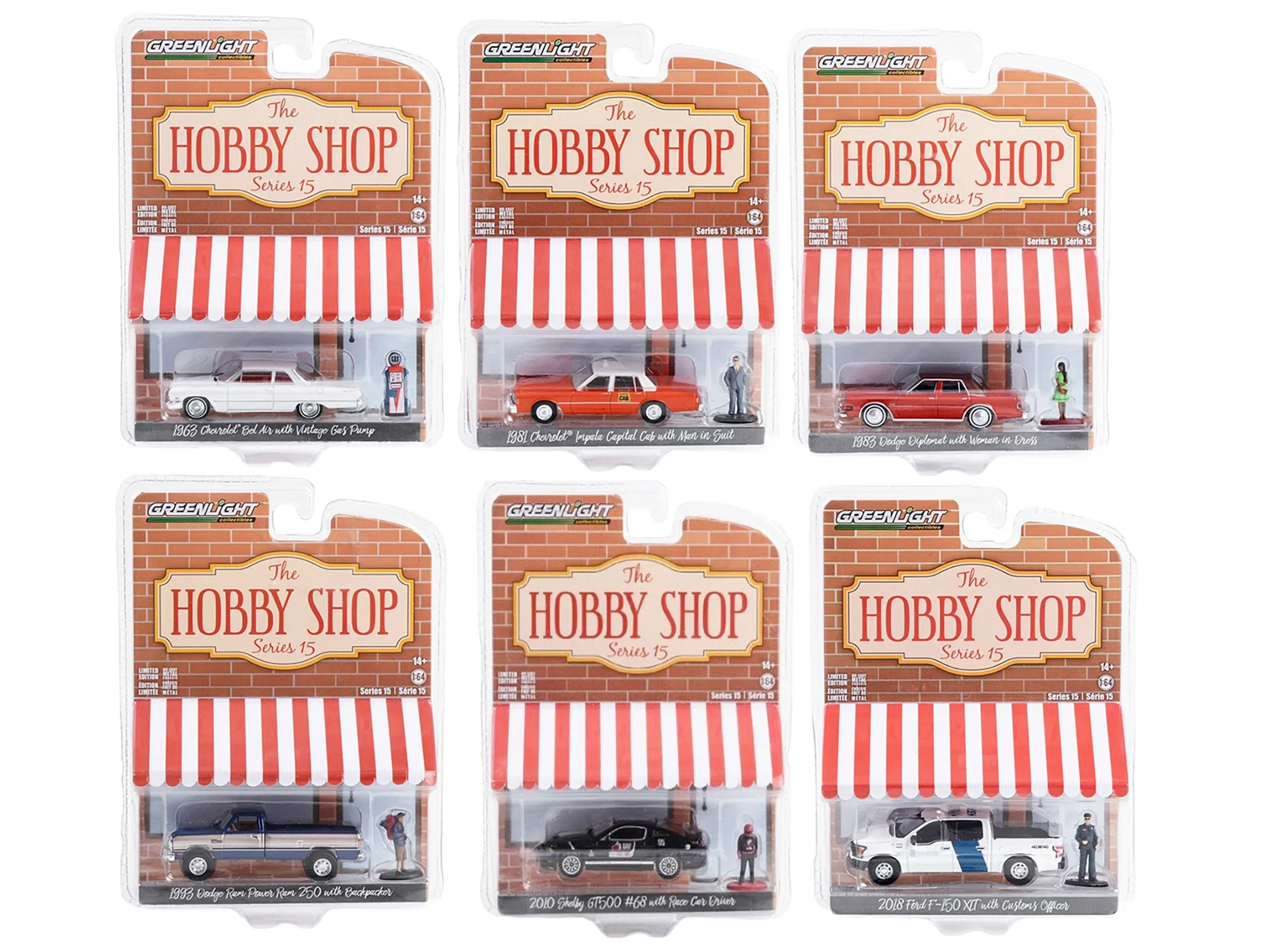 "The Hobby Shop" Set of 6 pieces Series 15 1/64 Diecast Model Cars by Greenlight