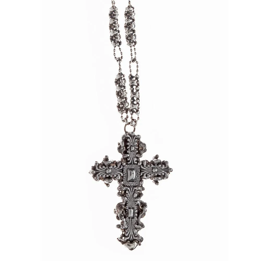 SG Liquid Metal XCR6-AS (Antique Silver Finish) Necklace with Cross by Sergio Gutierrez