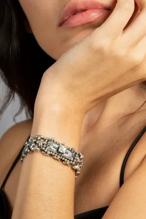 SG Liquid Metal XXB17-AS Antique Silver Finish Microchip Bracelet with Swarovski Crystal by Sergio Gutierrez