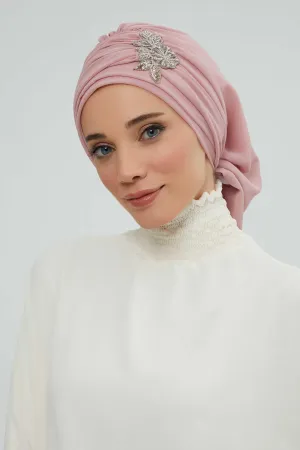 Side Frilled Instant Turban Cotton Scarf Head Turbans with Unique Jewellery Stone Accessory For Women Headwear Stylish Design,HT-105