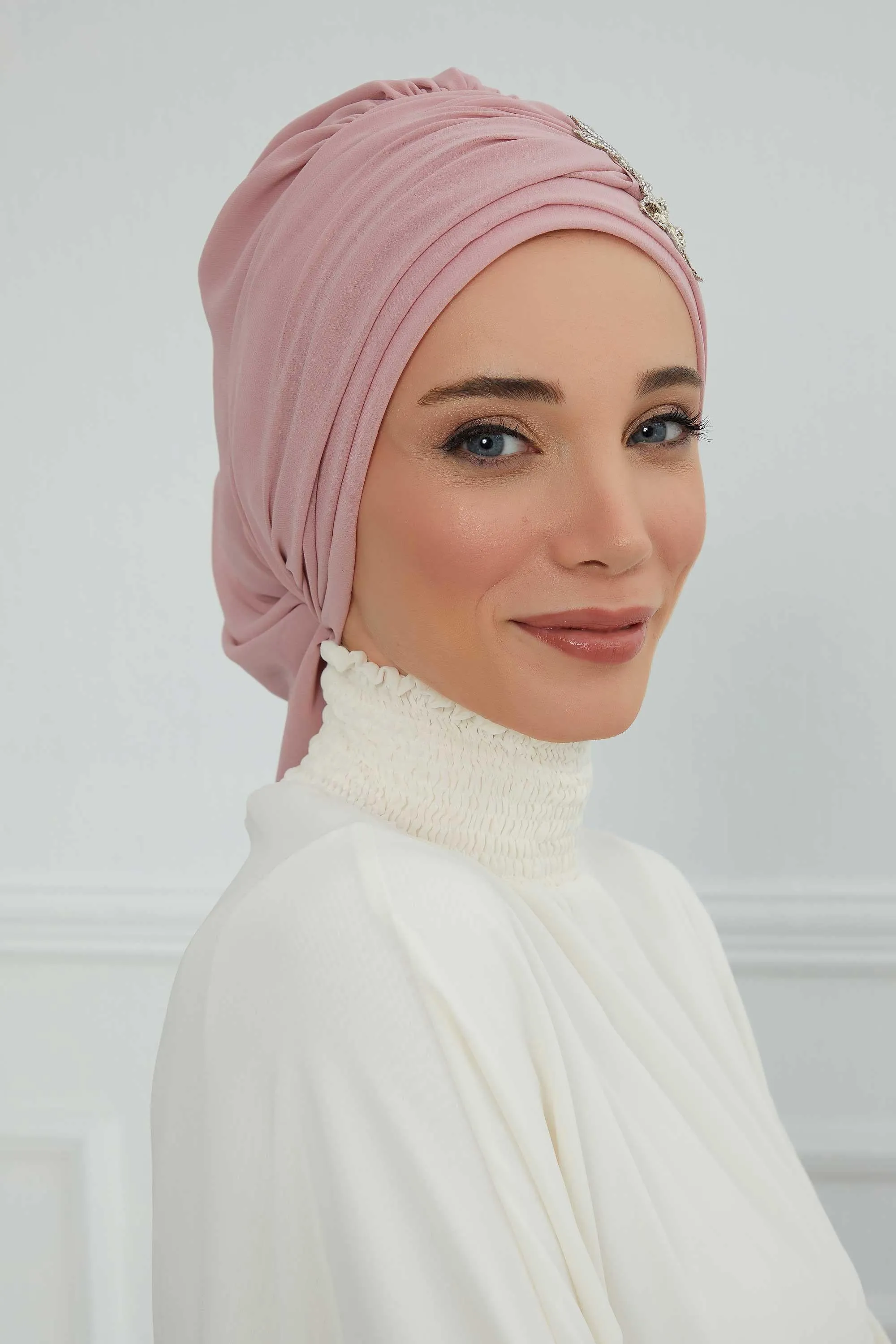 Side Frilled Instant Turban Cotton Scarf Head Turbans with Unique Jewellery Stone Accessory For Women Headwear Stylish Design,HT-105