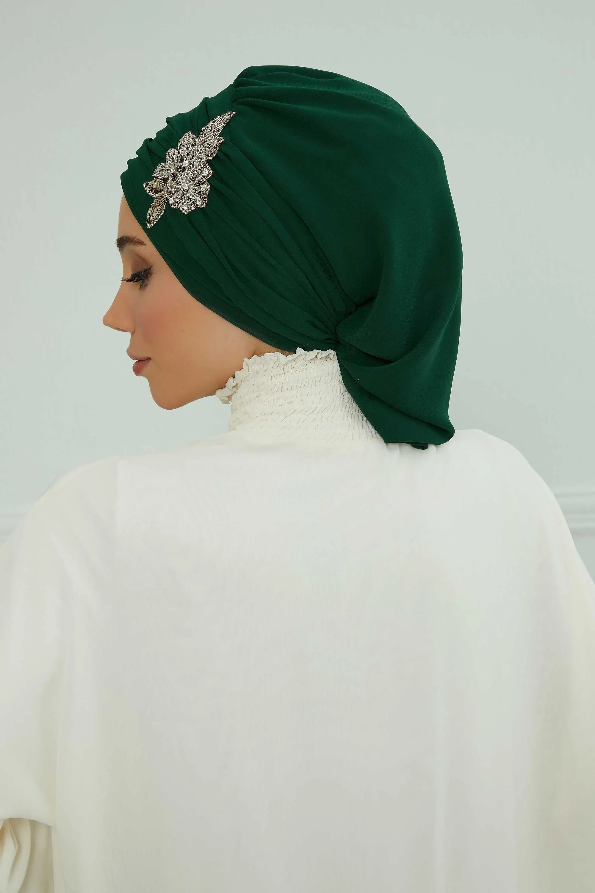 Side Frilled Instant Turban Cotton Scarf Head Turbans with Unique Jewellery Stone Accessory For Women Headwear Stylish Design,HT-105