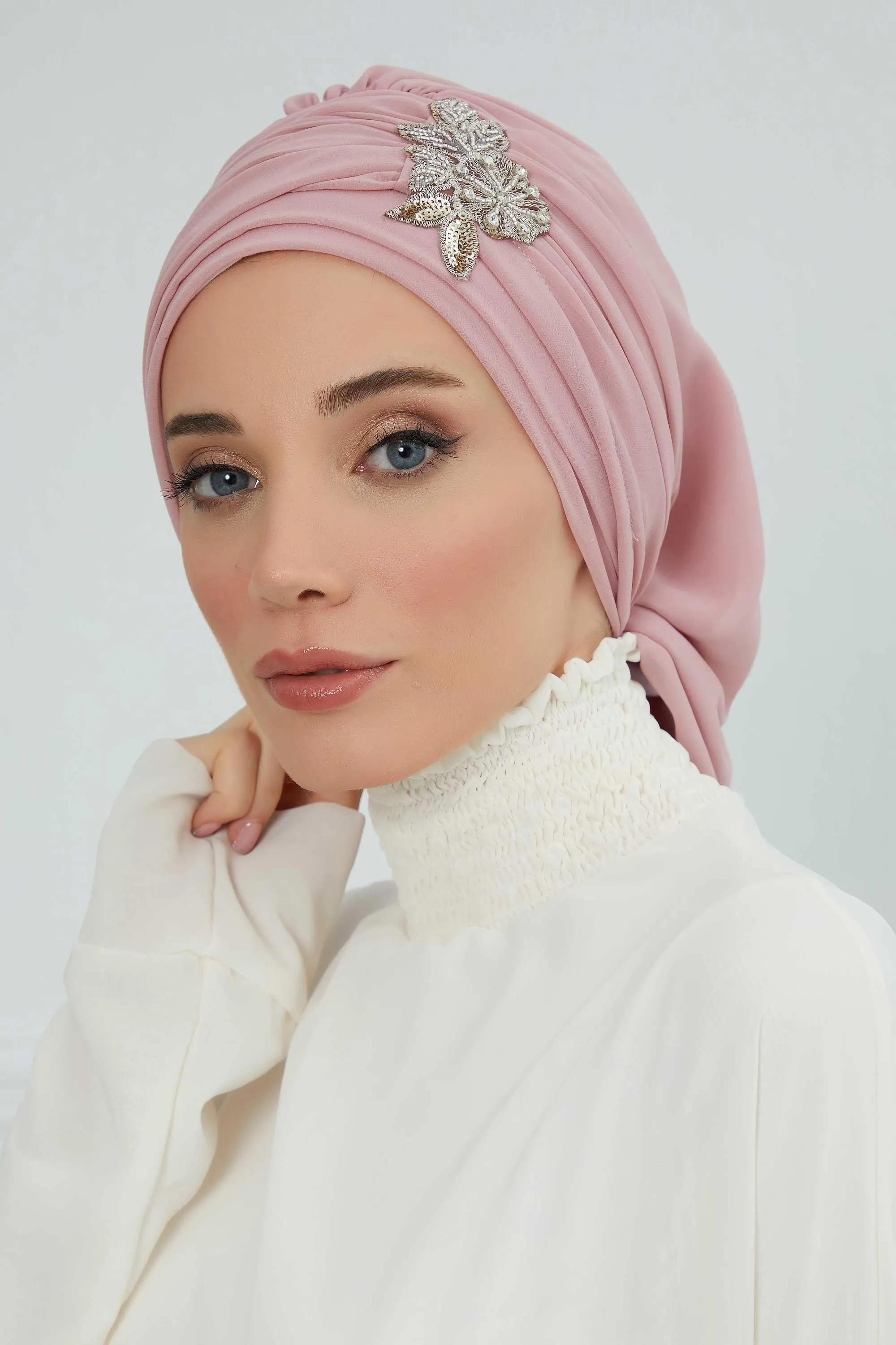 Side Frilled Instant Turban Cotton Scarf Head Turbans with Unique Jewellery Stone Accessory For Women Headwear Stylish Design,HT-105