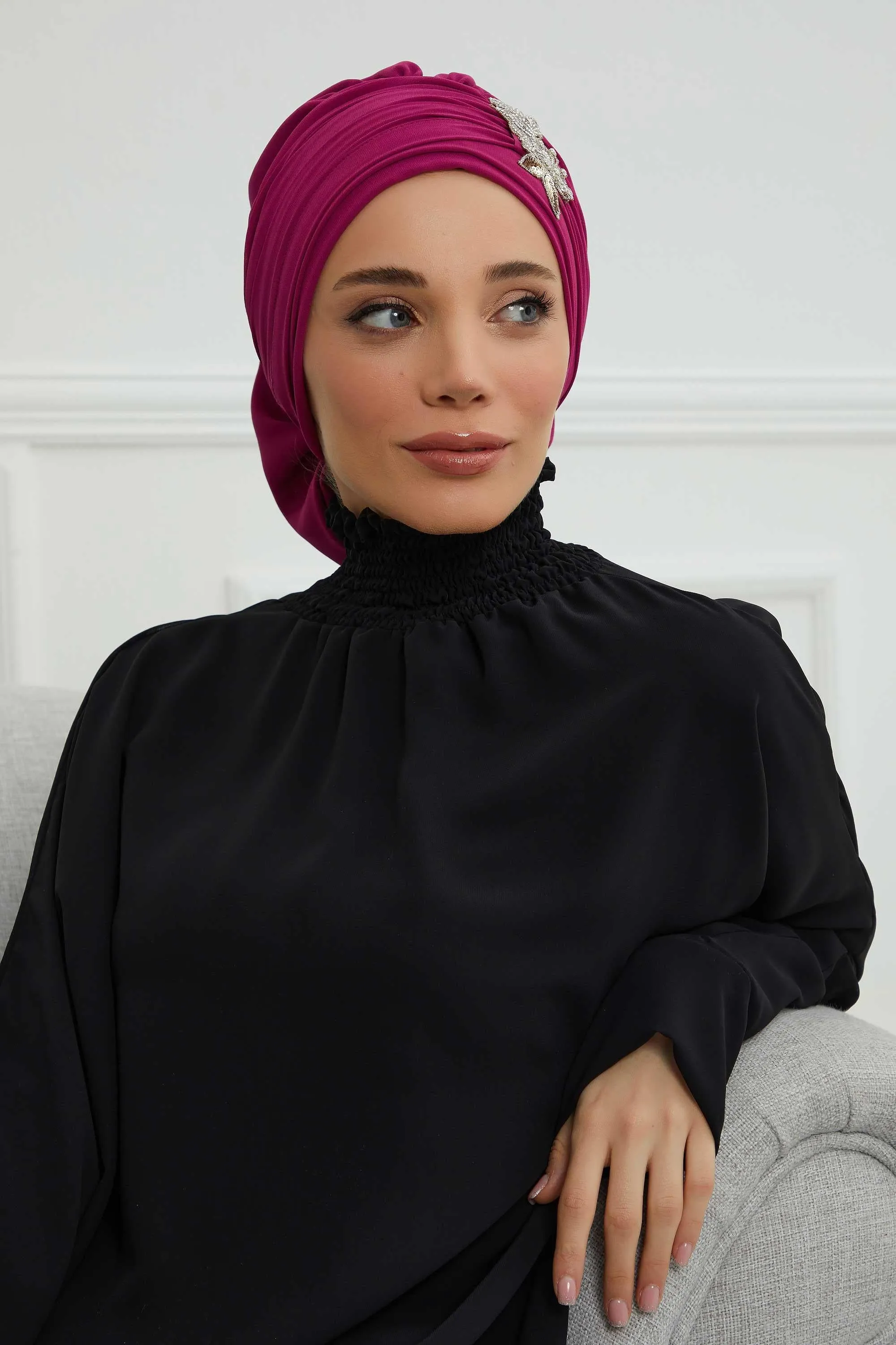 Side Frilled Instant Turban Cotton Scarf Head Turbans with Unique Jewellery Stone Accessory For Women Headwear Stylish Design,HT-105