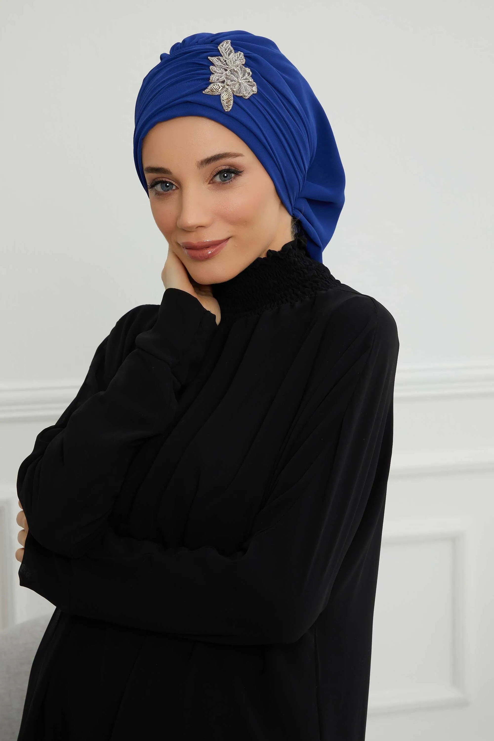 Side Frilled Instant Turban Cotton Scarf Head Turbans with Unique Jewellery Stone Accessory For Women Headwear Stylish Design,HT-105