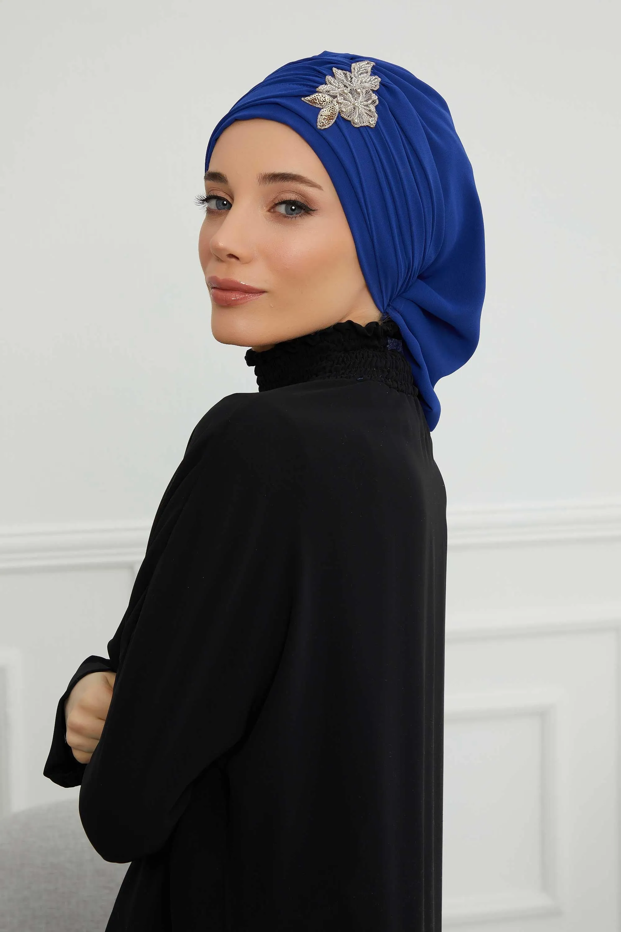 Side Frilled Instant Turban Cotton Scarf Head Turbans with Unique Jewellery Stone Accessory For Women Headwear Stylish Design,HT-105