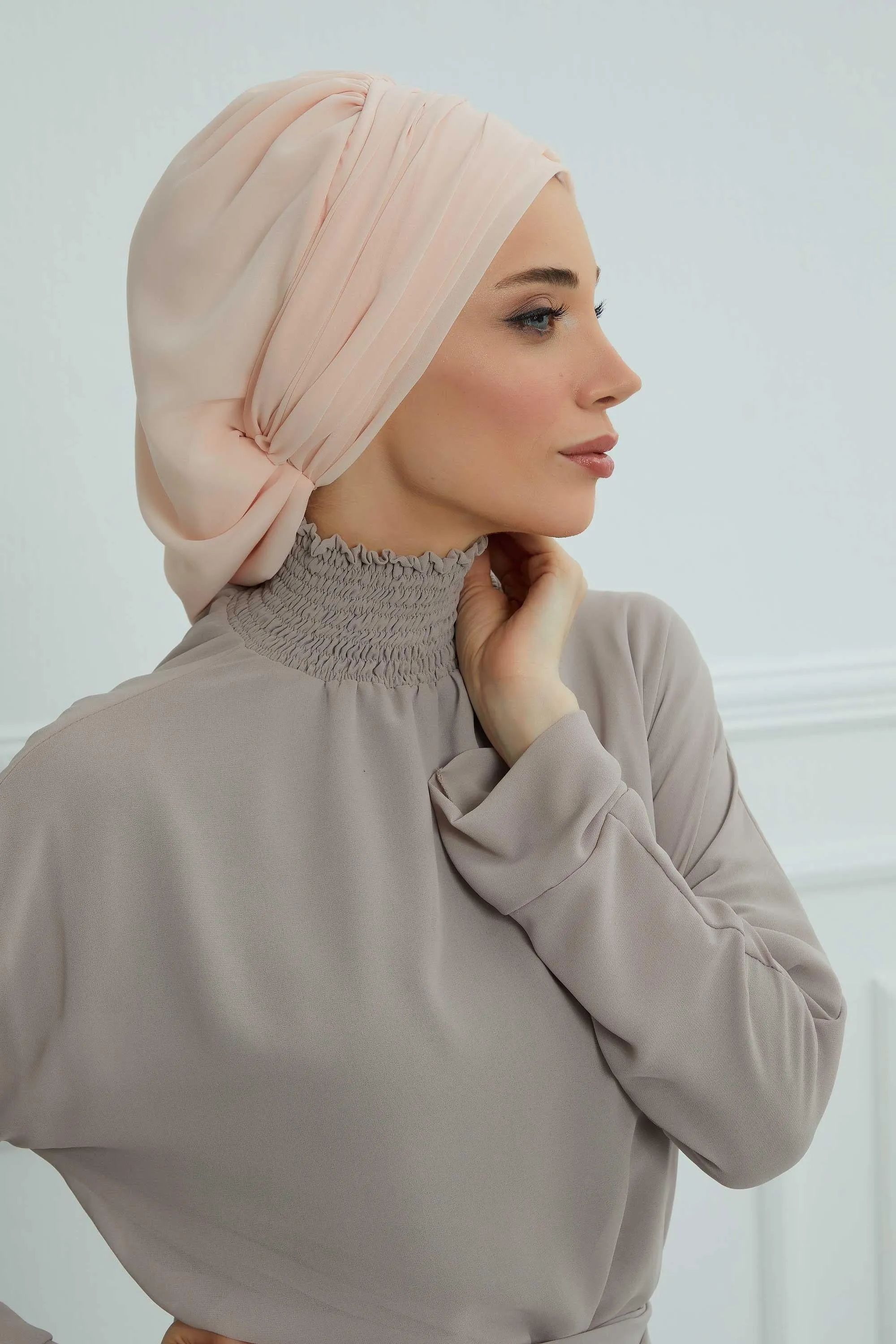 Side Frilled Instant Turban Cotton Scarf Head Turbans with Unique Jewellery Stone Accessory For Women Headwear Stylish Design,HT-105