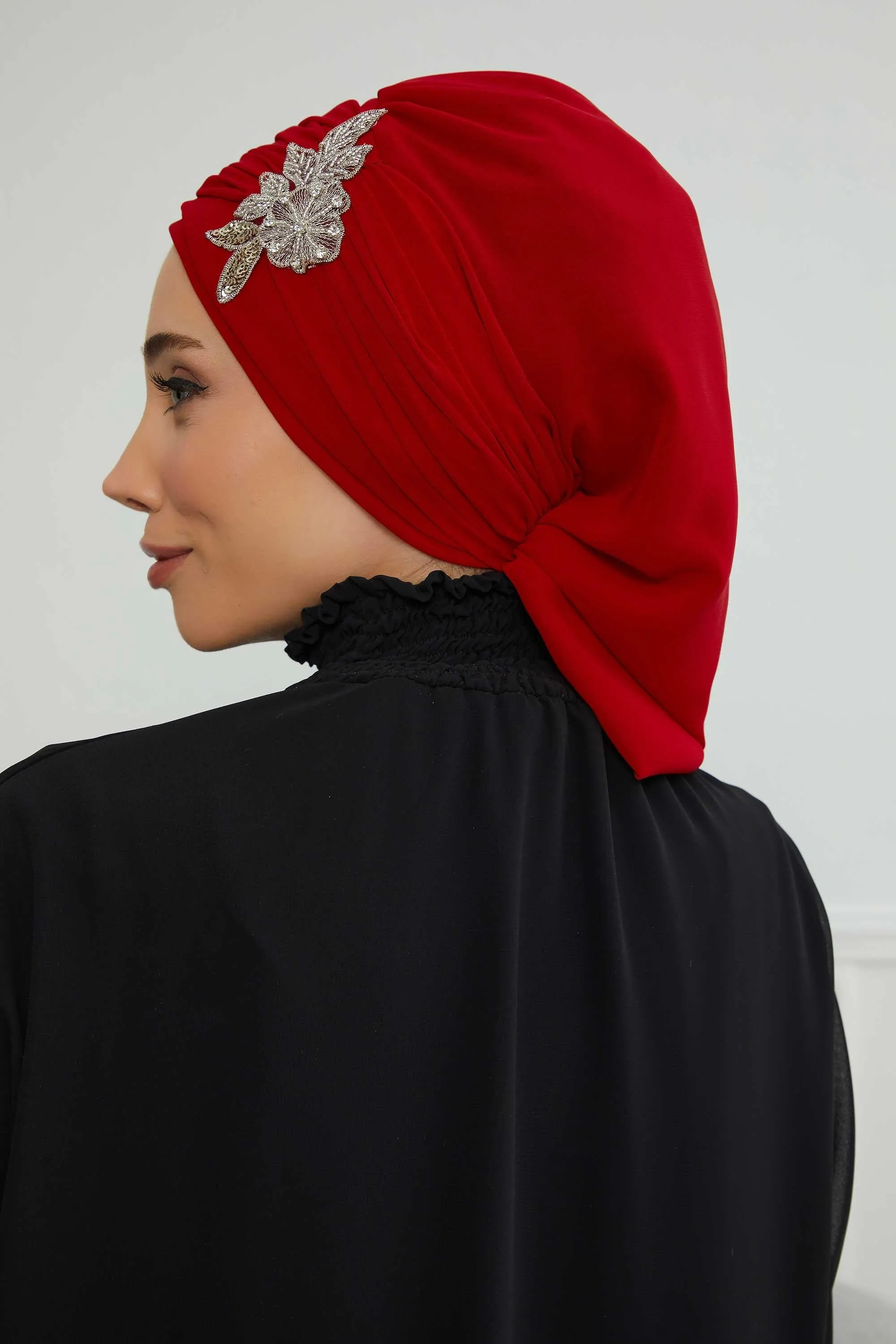 Side Frilled Instant Turban Cotton Scarf Head Turbans with Unique Jewellery Stone Accessory For Women Headwear Stylish Design,HT-105