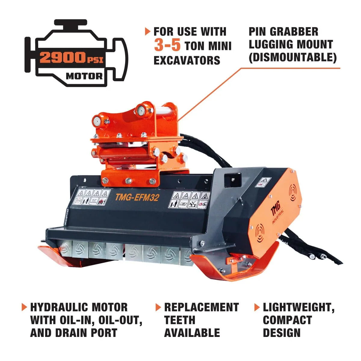 TMG Industrial 32" Excavator Brush Flail Mower, 3 to 5-ton Carrier, 10-16 GPM, TMG-EFM32