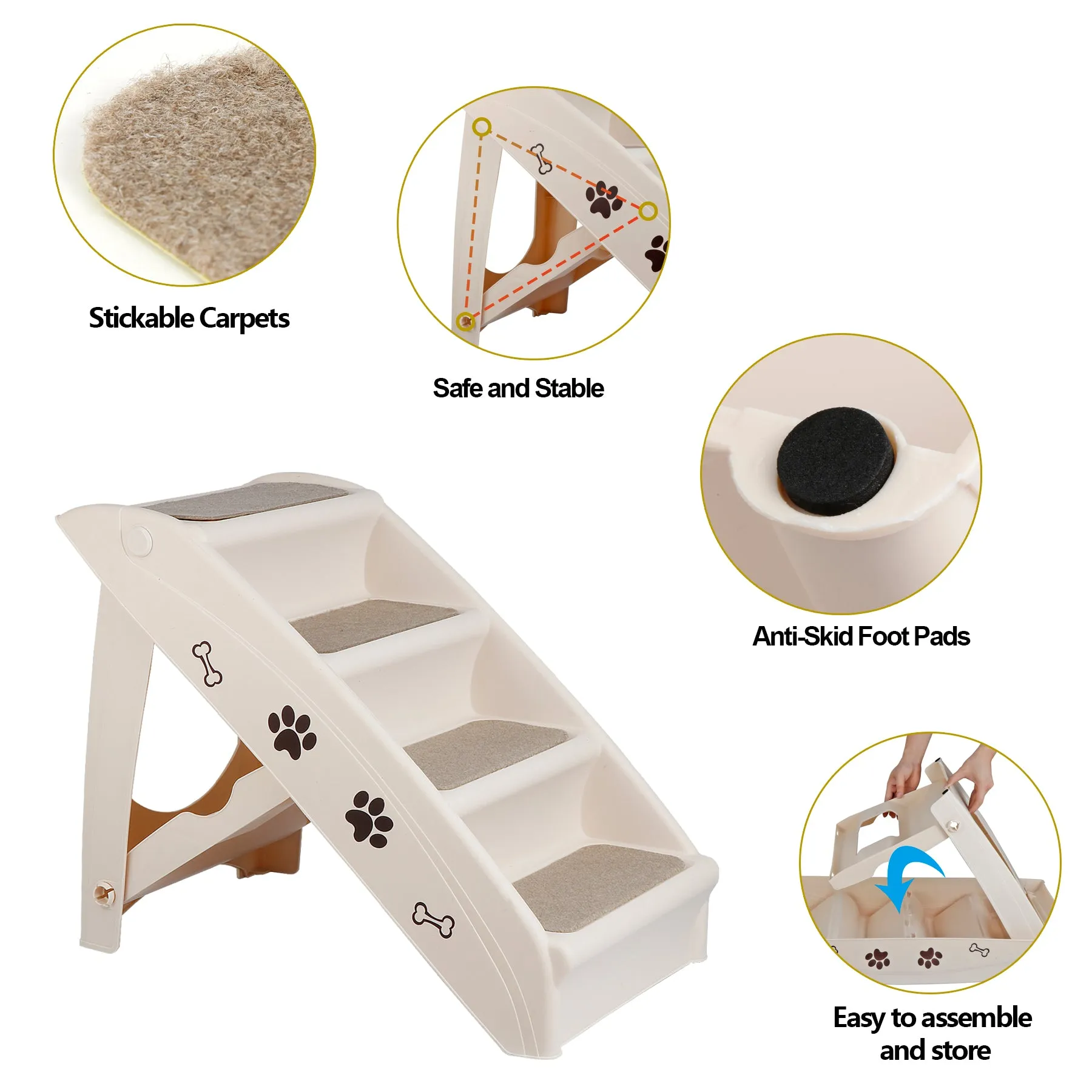 ZENY™ Pet Dog Stairs Steps for high Bed for Small Dogs Washable Carpet Foldable Plastic