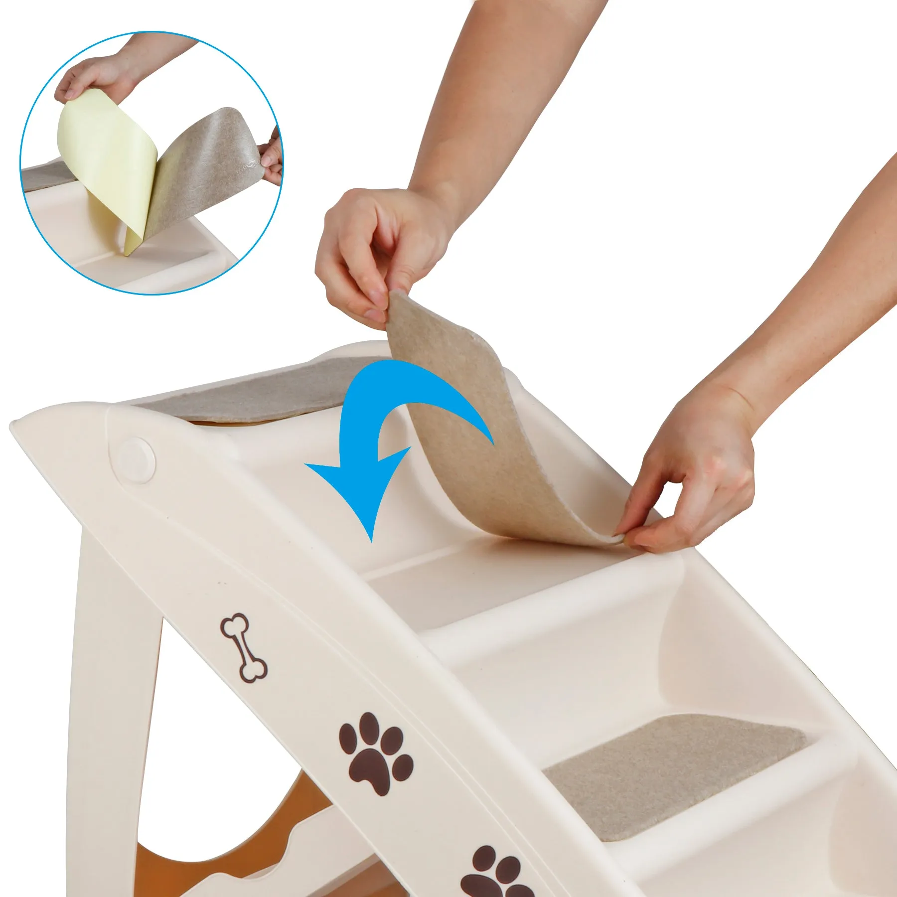 ZENY™ Pet Dog Stairs Steps for high Bed for Small Dogs Washable Carpet Foldable Plastic