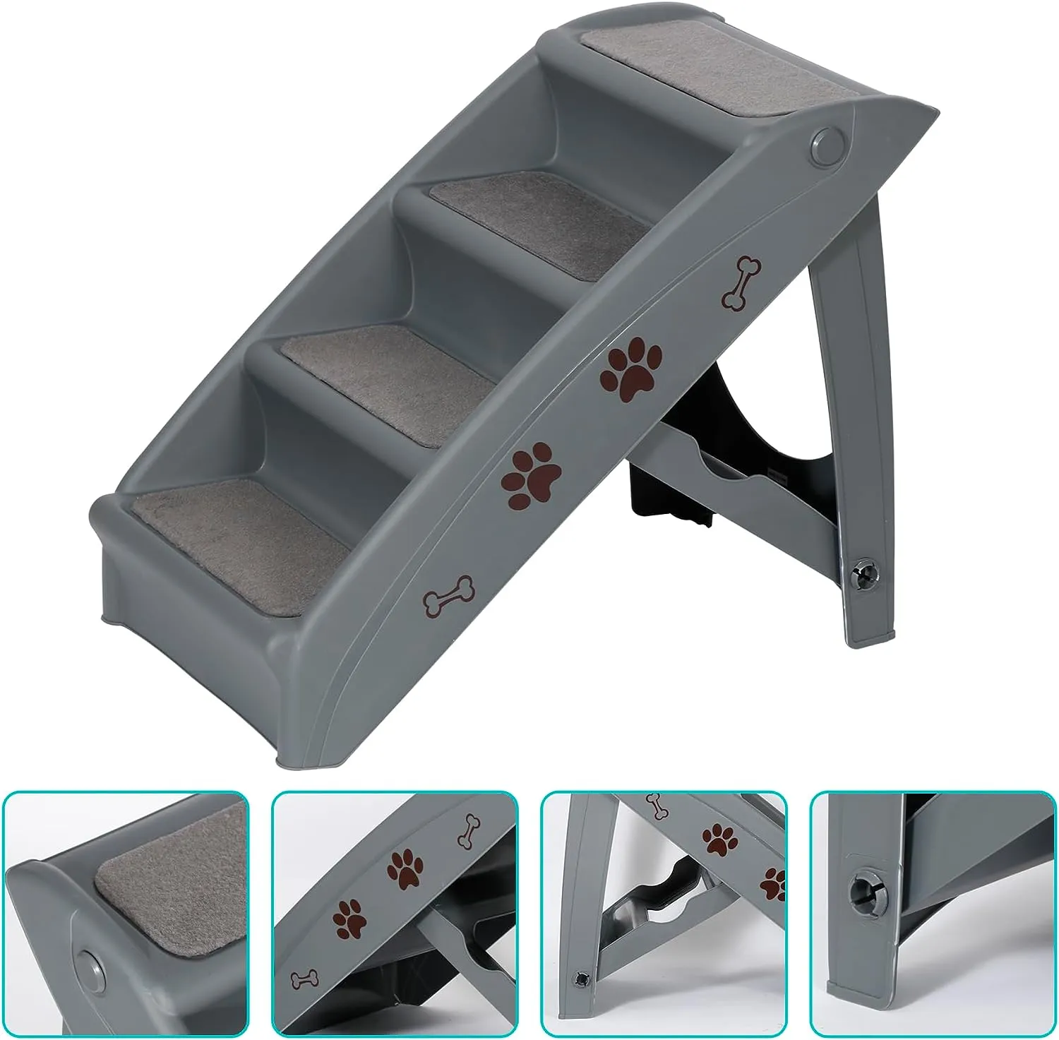 ZENY™ Pet Dog Stairs Steps for high Bed for Small Dogs Washable Carpet Foldable Plastic