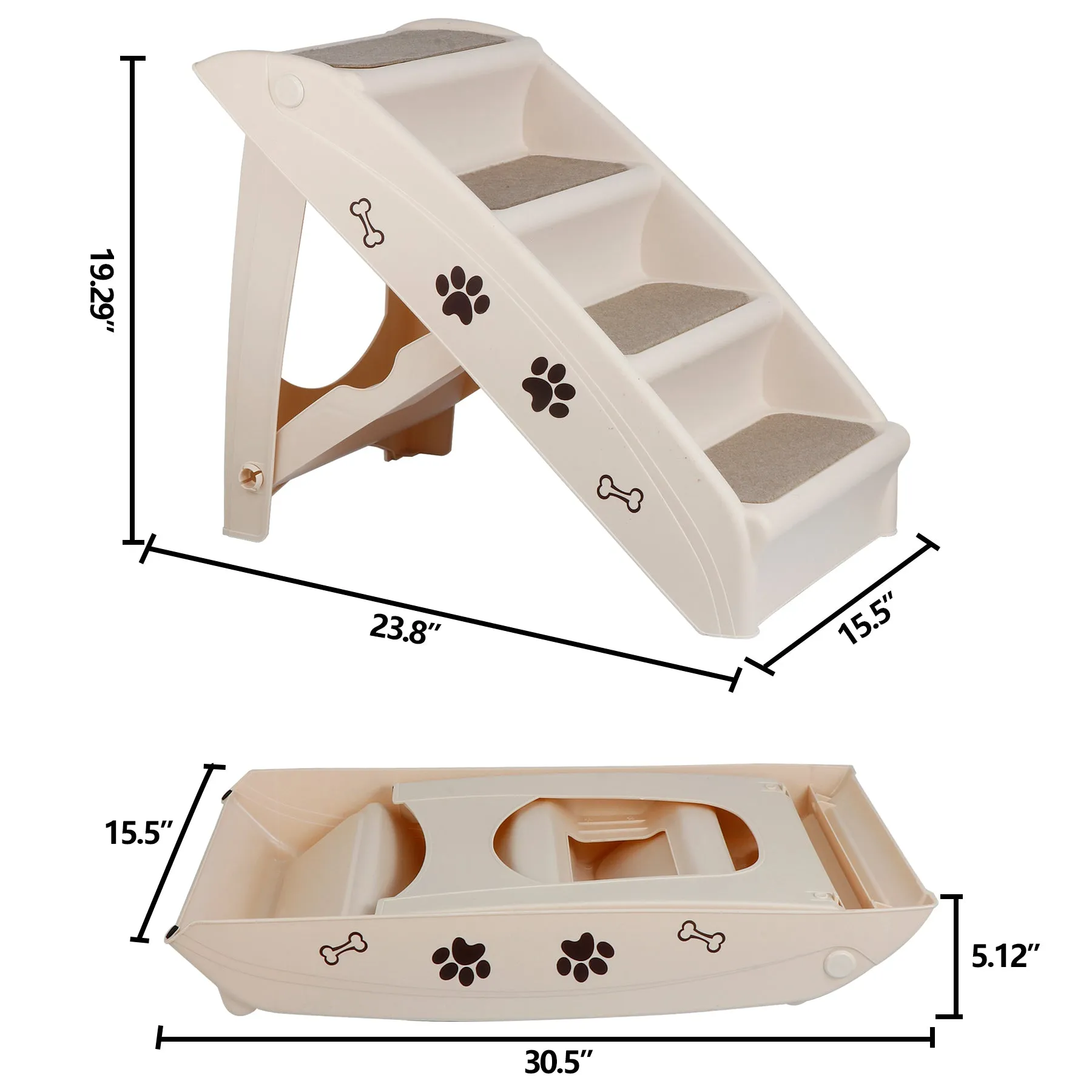 ZENY™ Pet Dog Stairs Steps for high Bed for Small Dogs Washable Carpet Foldable Plastic