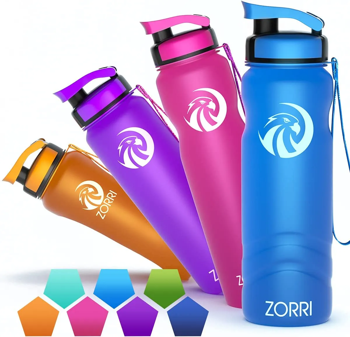 ZORRI 28 oz Water Bottle with Sponge Cleaning Brush & Strainer, Leakproof BPA & Toxic Free，Lightweight Drinking Water Bottles with Nylon Carrying Strap, Ensure You Drink Enough Water for Fitness Gym Outdoor